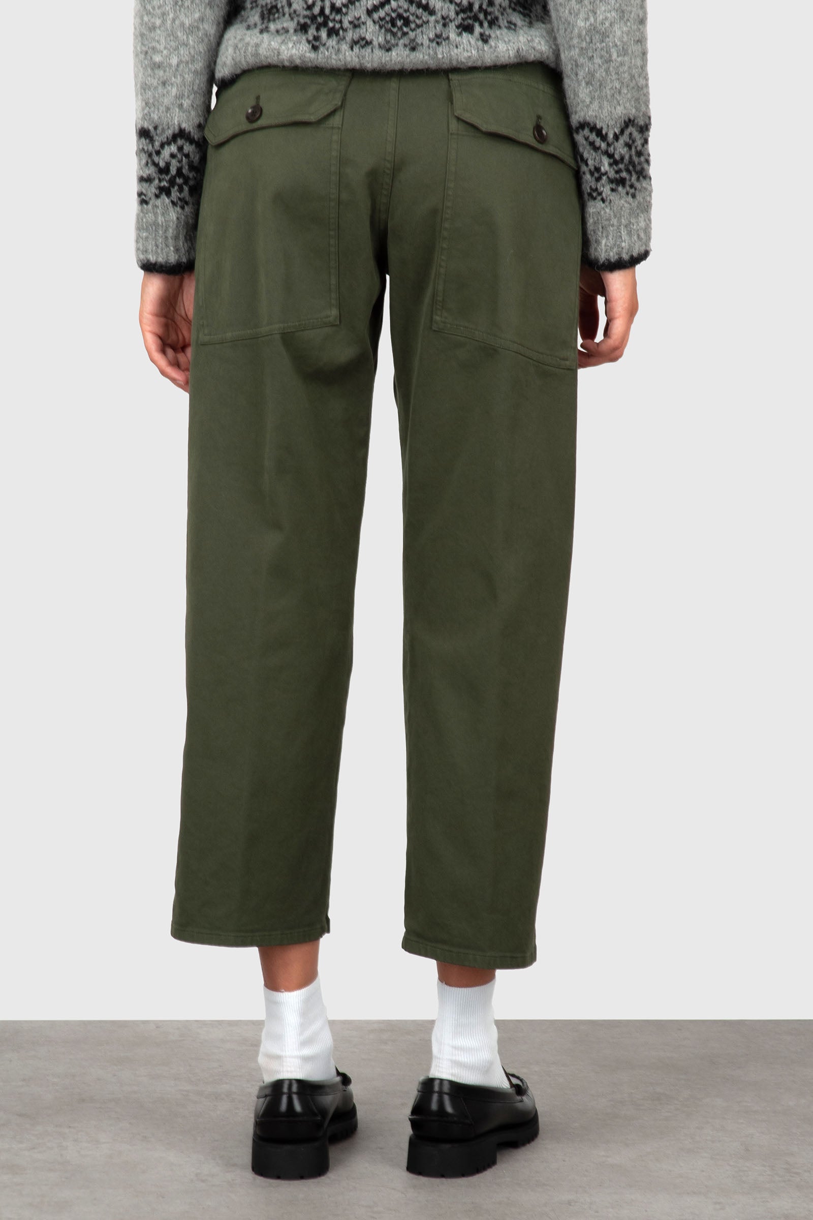 Aspesi Pantalone Cropped In Gabardina Verde Militare Donna - 5