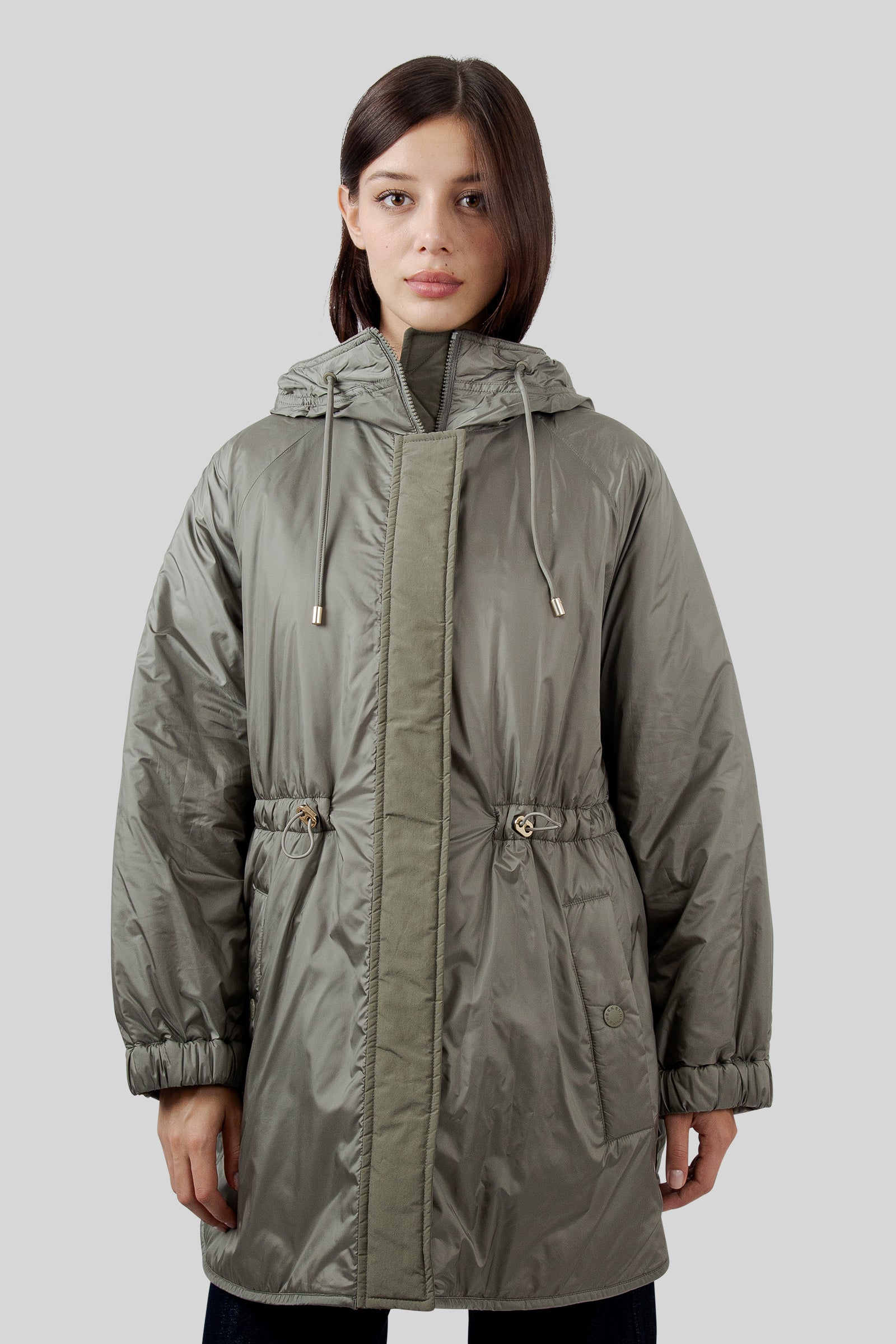 Max Mara Weekend Parka Imbottito Reversibile In Tela Antigoccia Alcamo Verde Militare Donna - 1