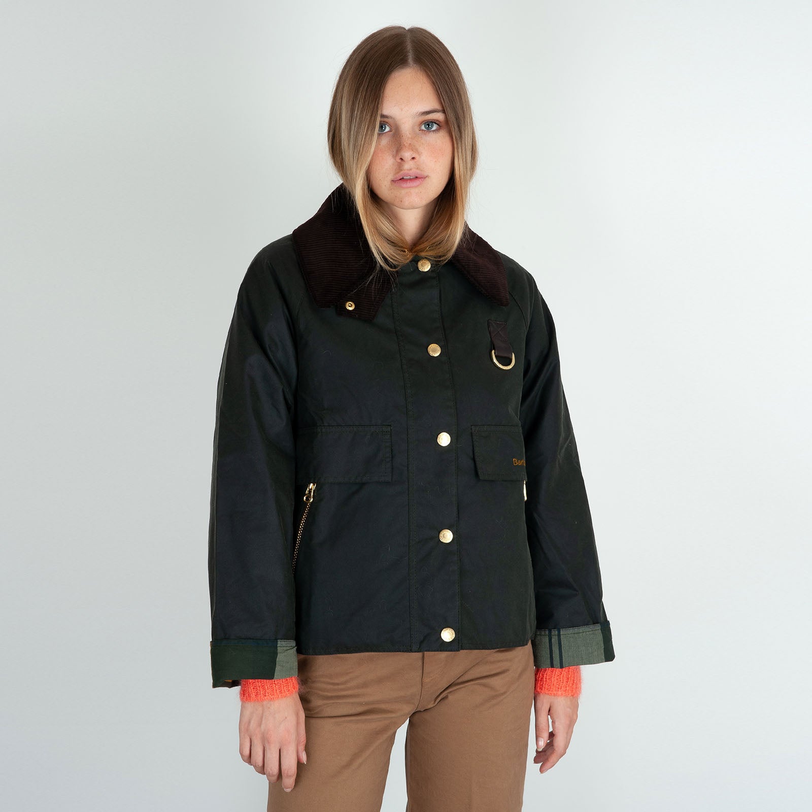 Barbour Catton Wax Jacket Sage Verde Scuro Donna - 8