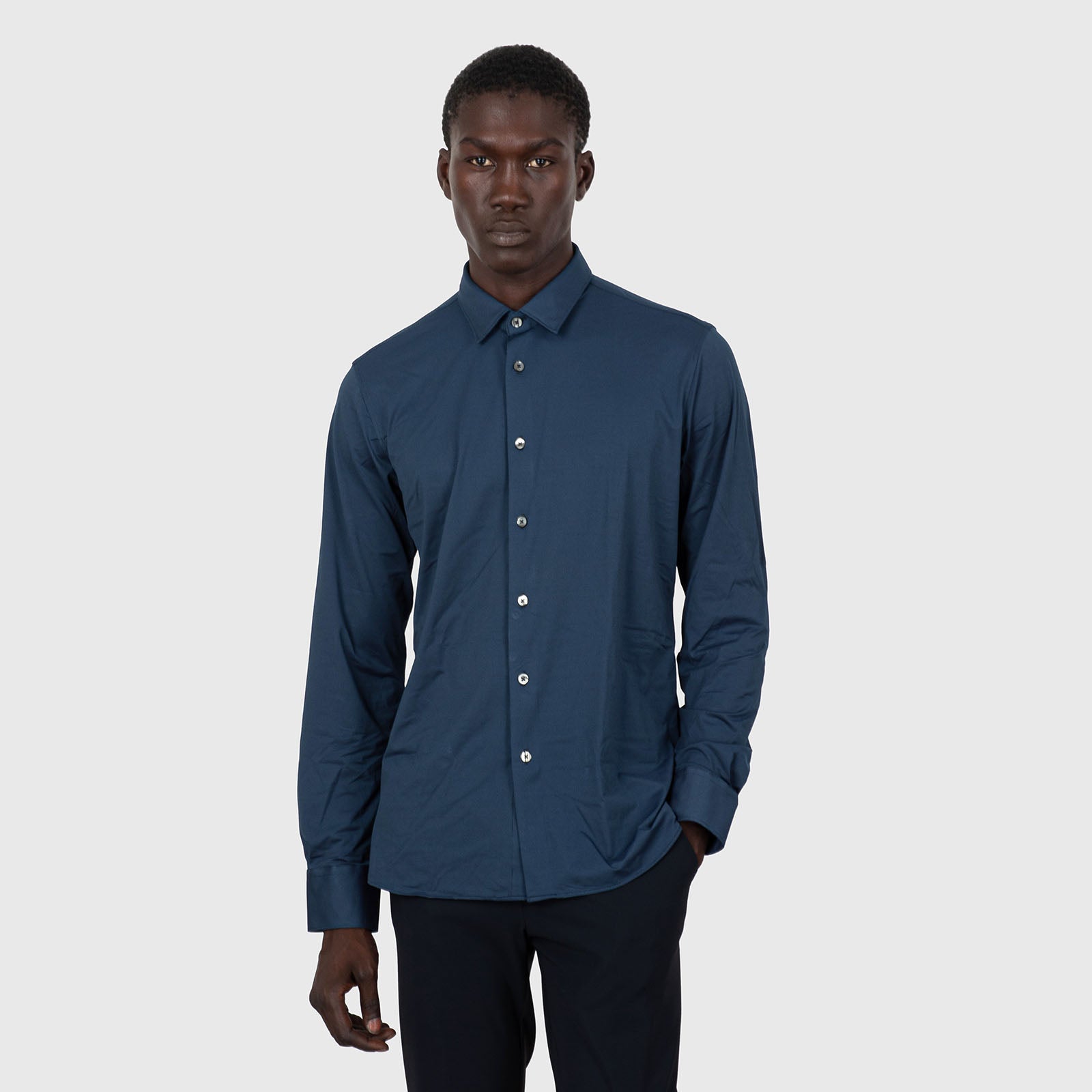 Rrd Oxford Jacquard Open Shirt Avio Uomo - 9