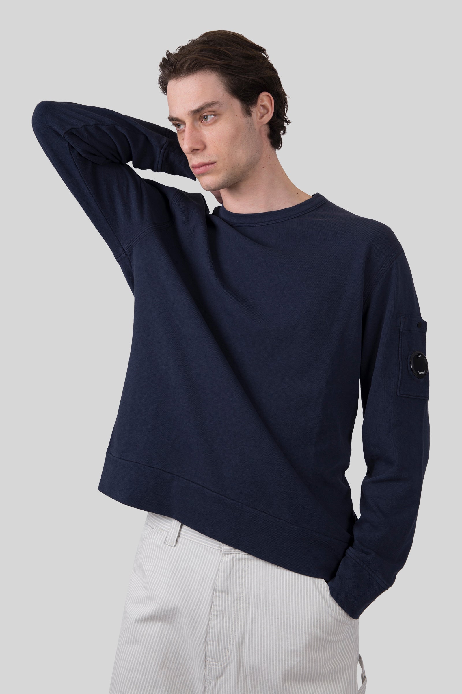 C.p. Company Felpa Crewneck Malfilé Blu Navy Uomo - 3