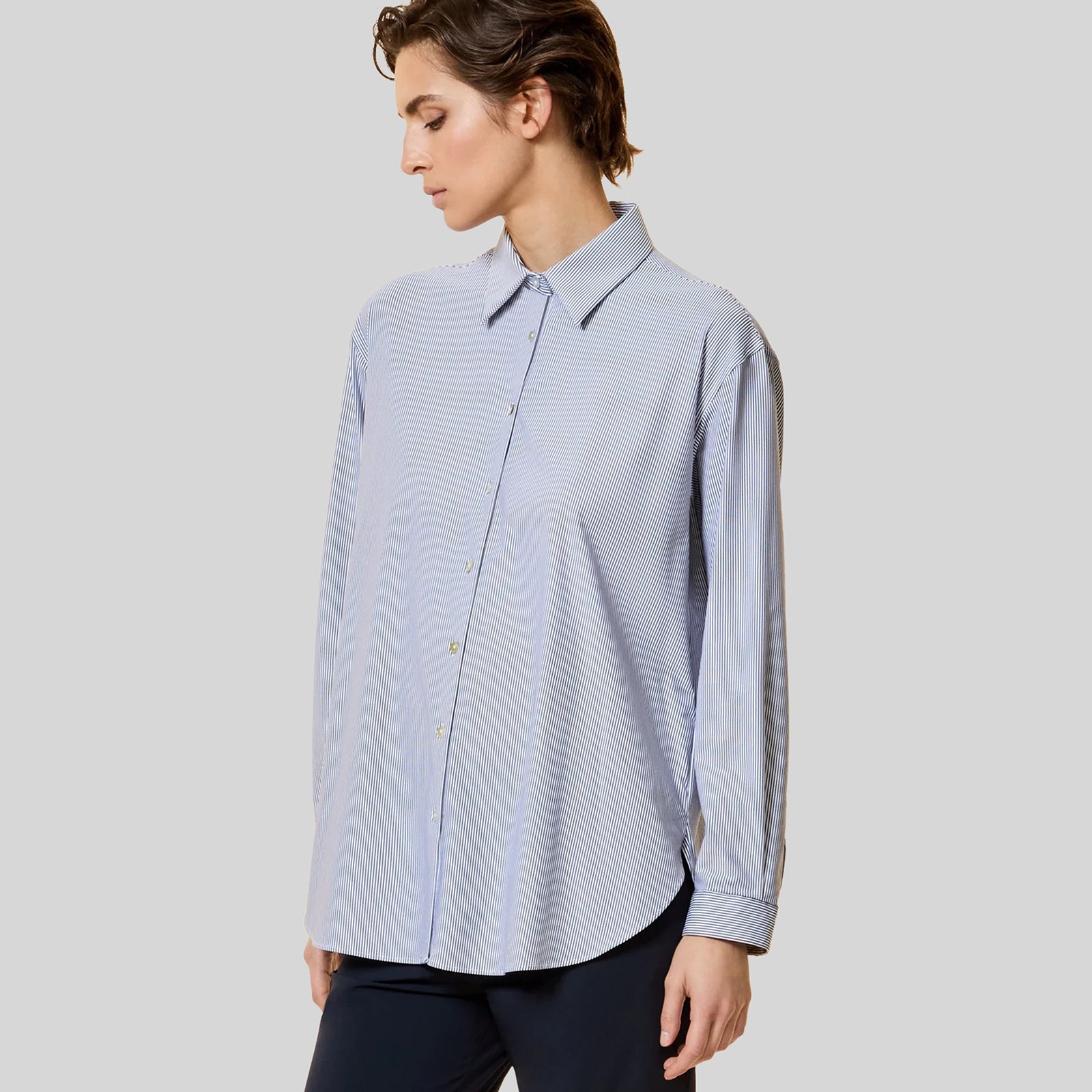 Rrd Oxford Jacquard Stripe Boyfriend Wom Shirt Bianco/blu Donna - 5