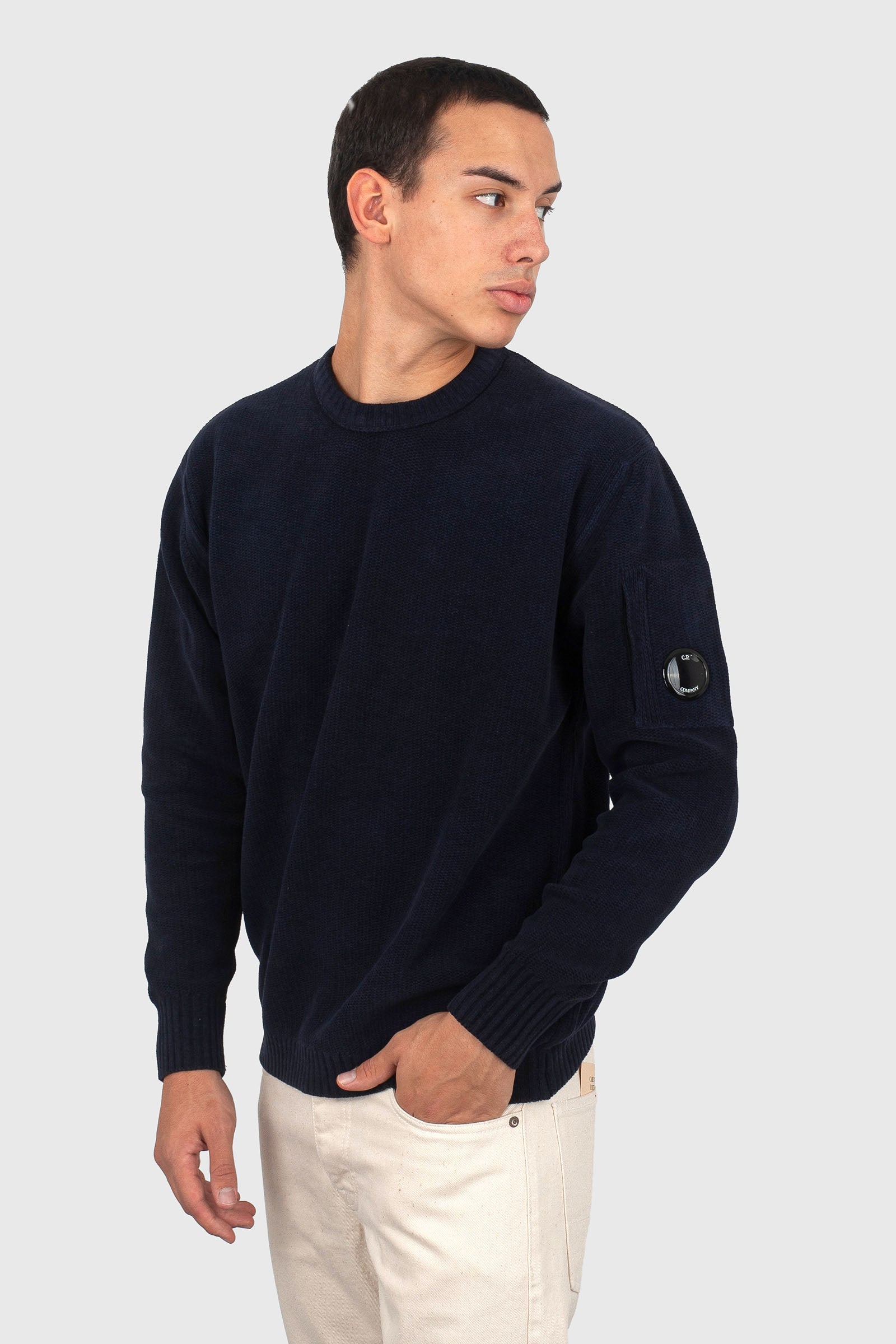 C.p. Company Maglia Cotton Chenille Crewneck Blu Uomo - 1