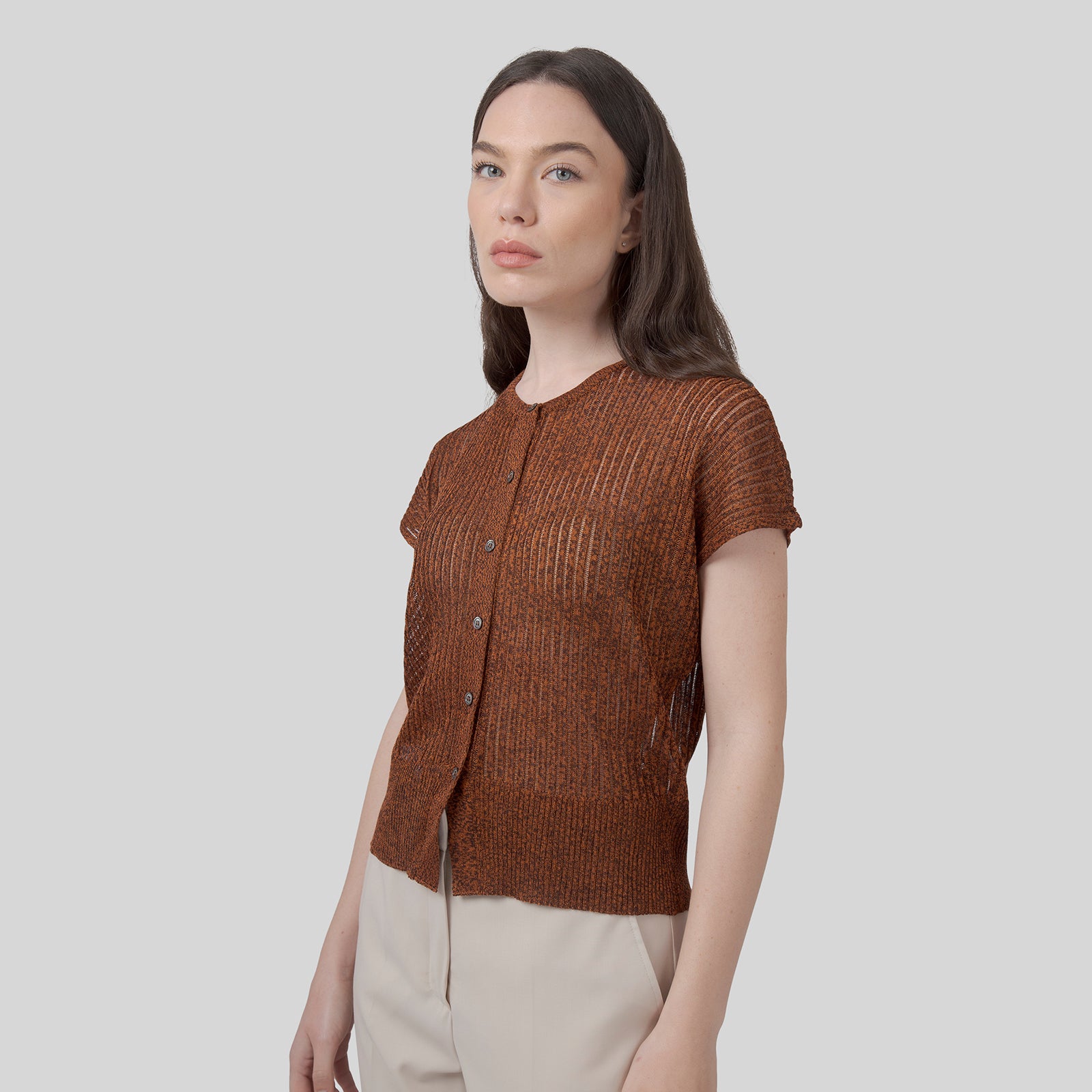 Roberto Collina Maglia Costa Lurex Ruggine Donna - 7