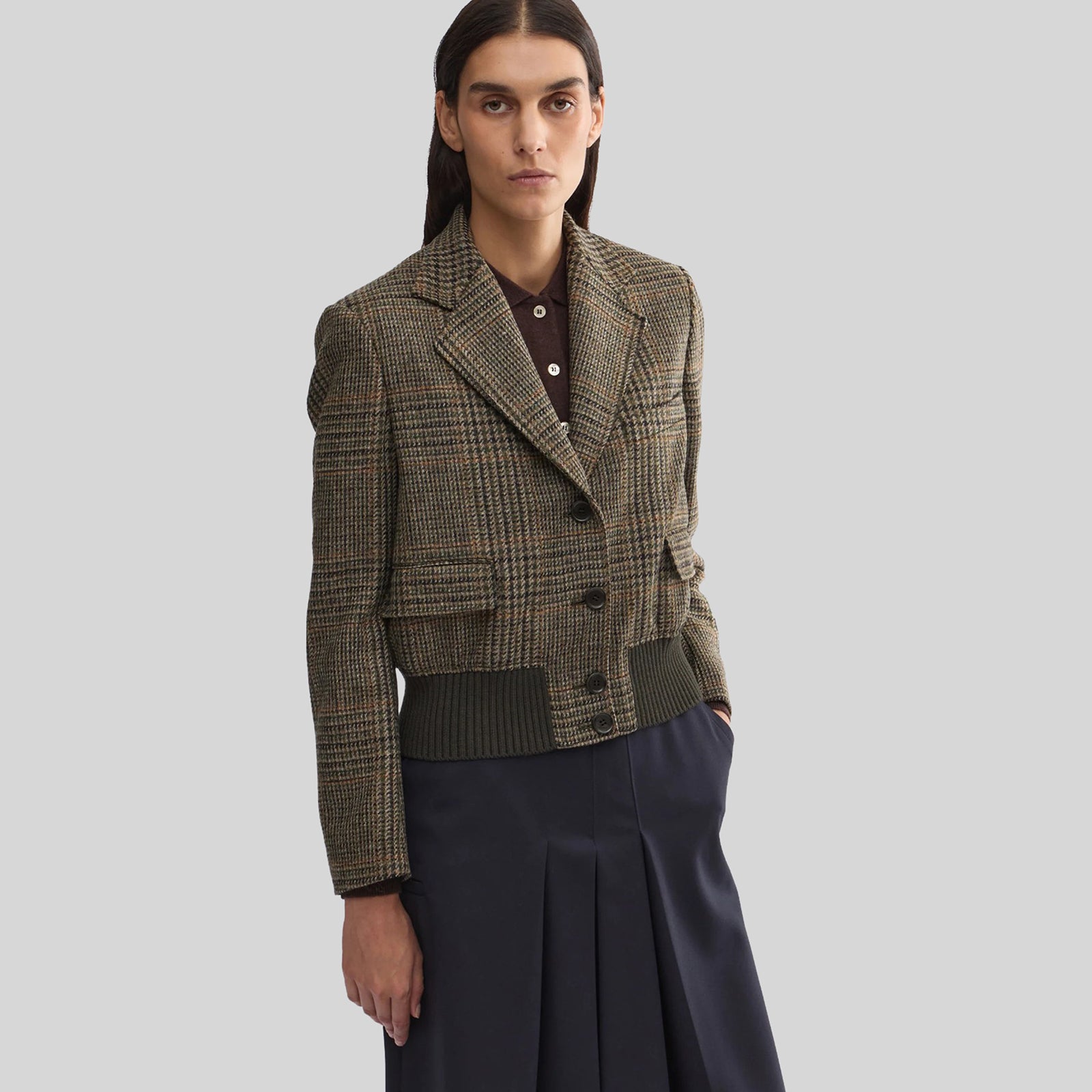 Aspesi Giacca In Lana Check Militare Verde Militare Donna - 4
