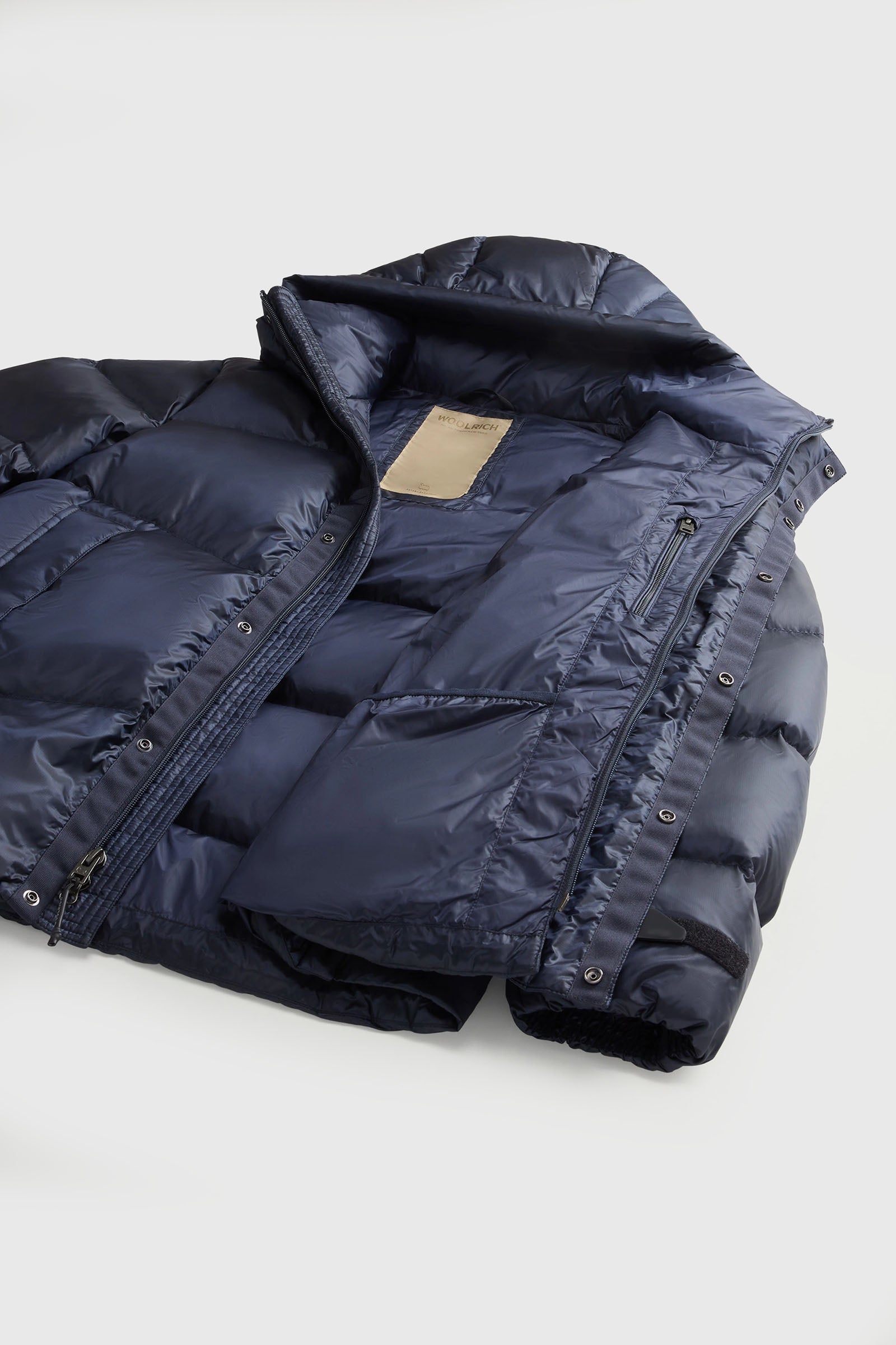 Woolrich Piumino In Nylon Pertex Quantum Riciclato Con Cappuccio Blu Uomo - 9