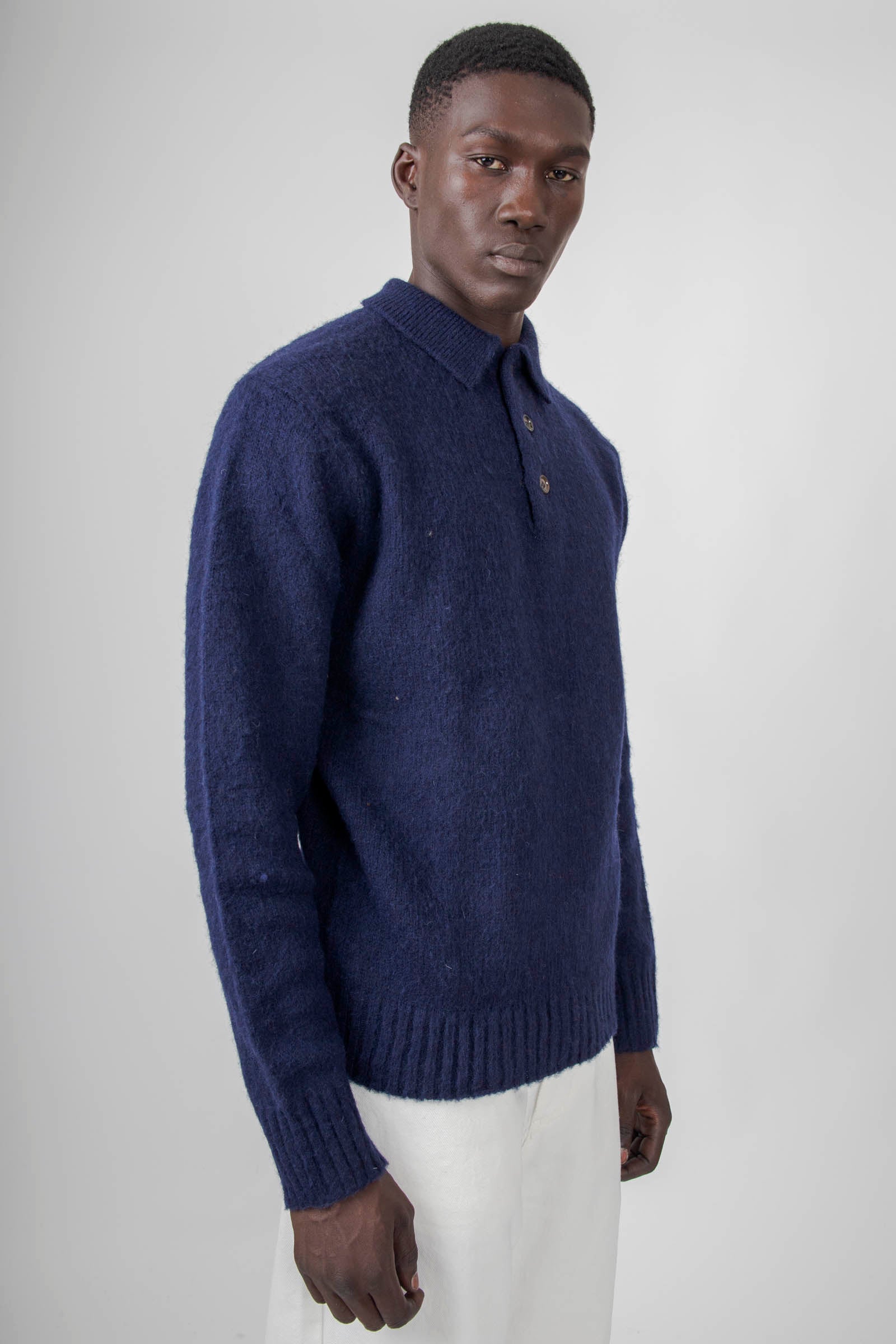 Aspesi Polo In Lana Shetland Blu Navy Uomo - 6