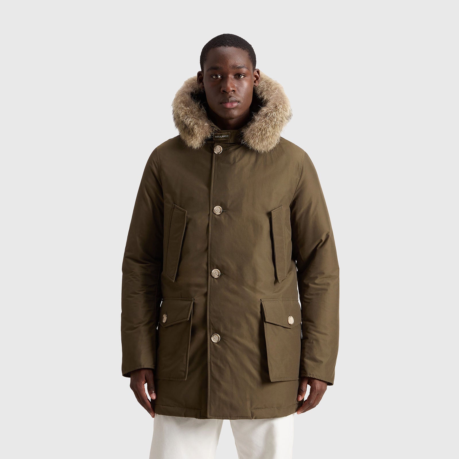 Woolrich Arctic Parka In Ramar Cloth Con Pelliccia Removibile Verde Militare Uomo - 11