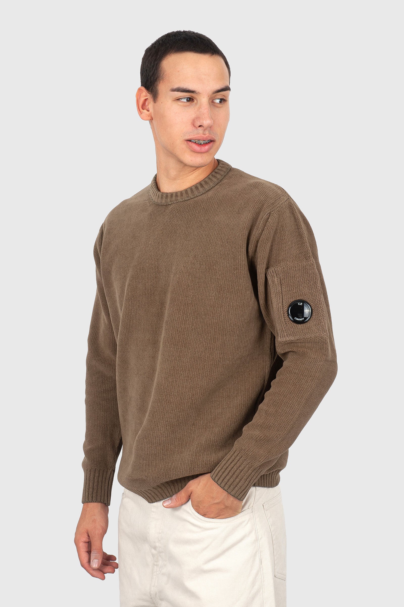 C.p. Company Maglia Cotton Chenille Crewneck Khaki Uomo - 3