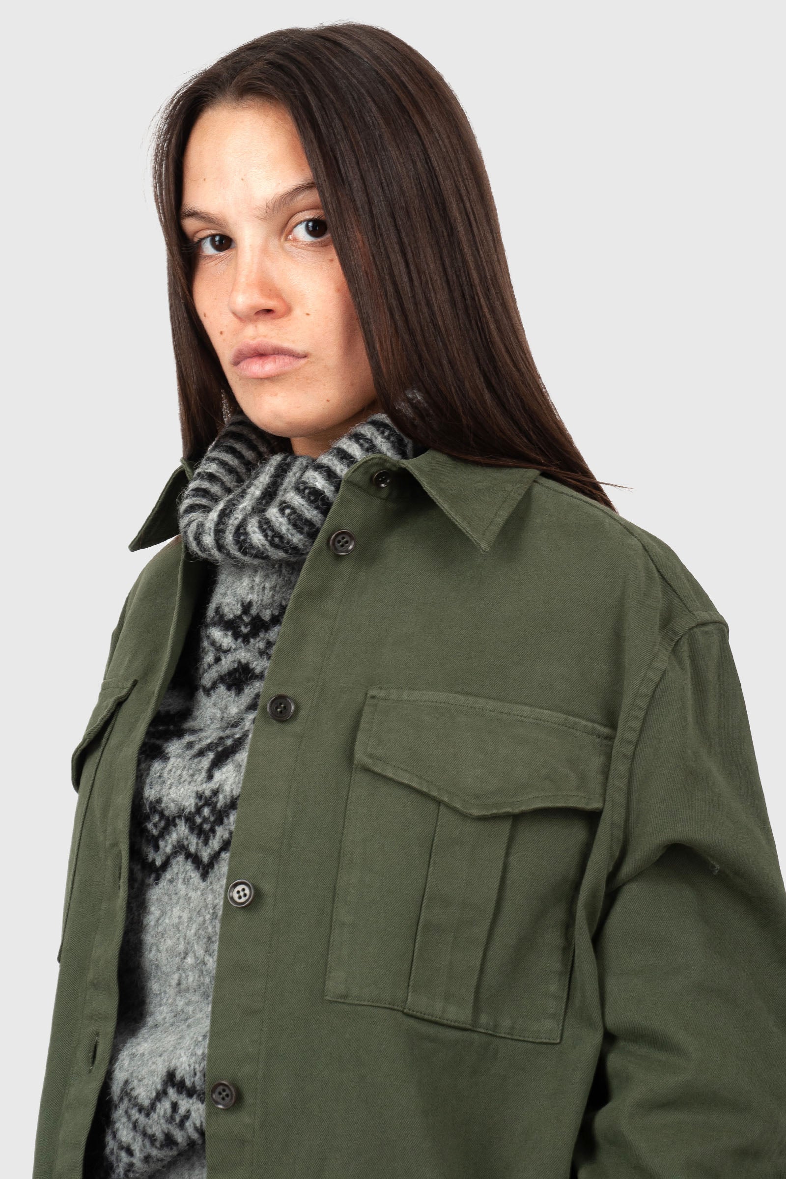 Aspesi Camicia In Gabardina Di Cotone Stretch Verde Militare Donna - 5