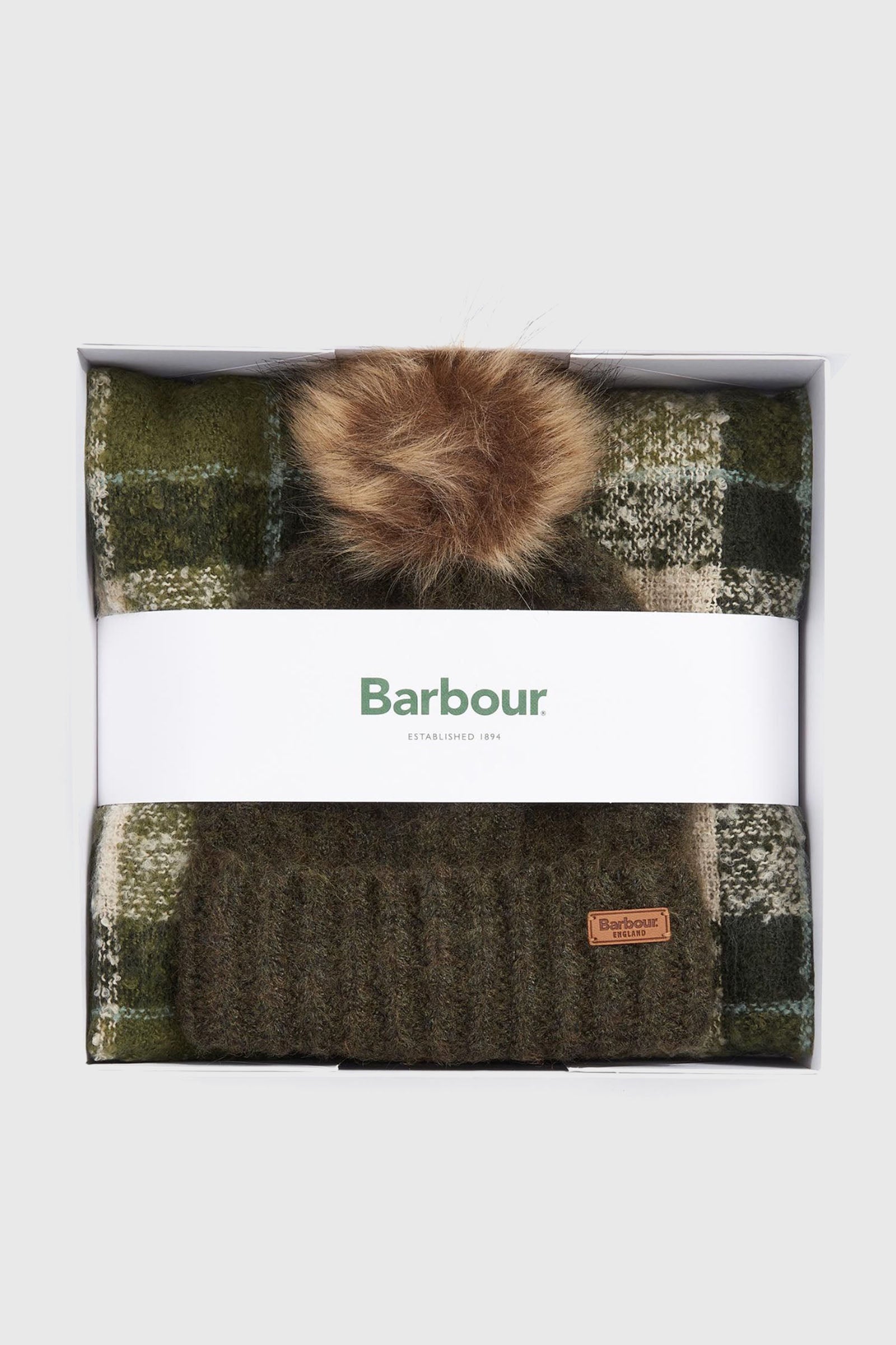 Barbour Saltburn Beanie & Tartan Scarf Gift Set Verde Donna - 1