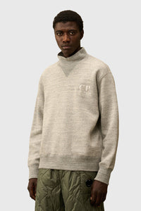 C.p. Company Felpa Japanese Mélange Fleece Logo Funnel Neck Grigio Melange Uomo c.p. company