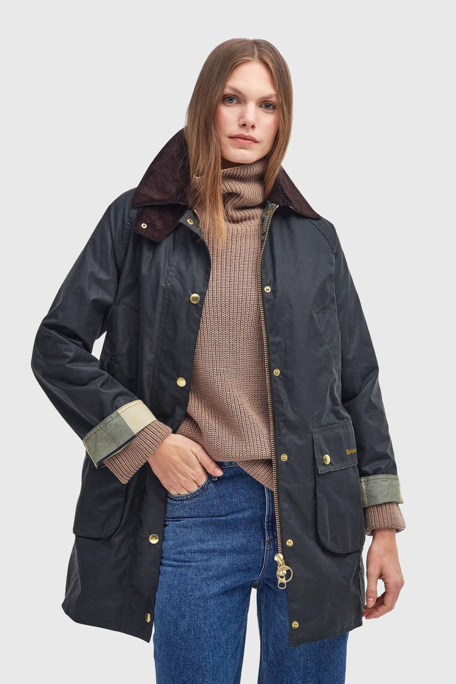 Barbour Long Beadnell Wax Verde Scuro Donna - 1