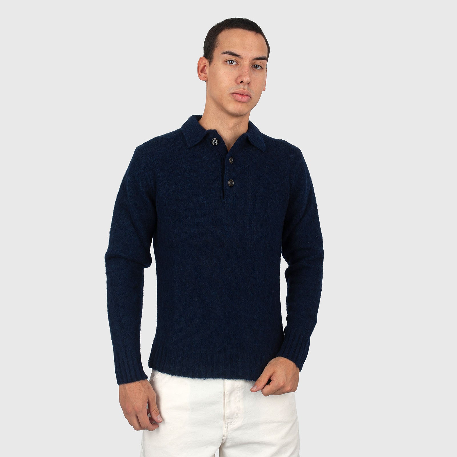 Aspesi Polo In Maglia Di Lana Shetland Spazzolata Blu Navy Uomo - 5