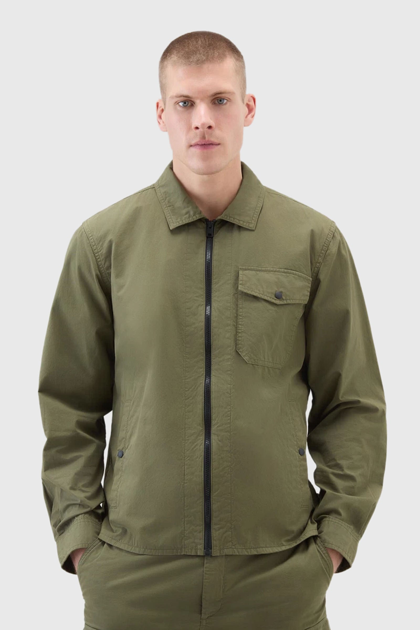 Woolrich Overshirt In Gabardina Verde Militare Uomo - 1