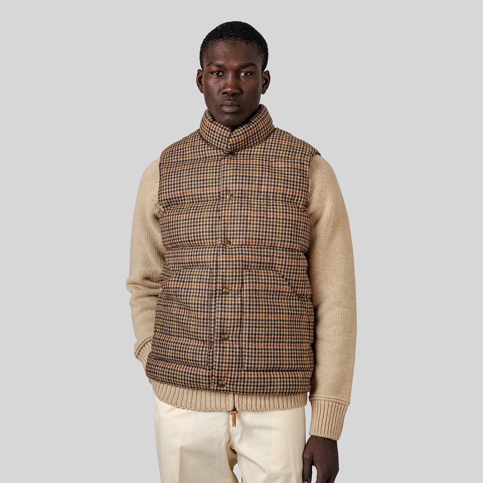 Sebago Gilet Webb Wool Pied De Poule Beige/blu Uomo - 7