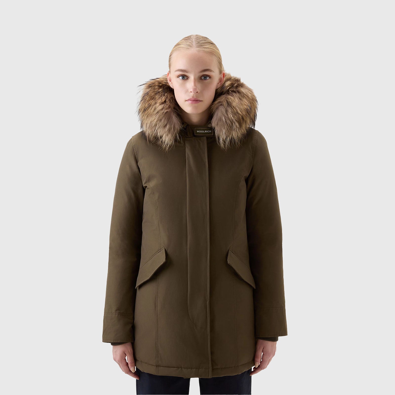 Woolrich Arctic Raccoon Parka Verde Militare Donna - 10