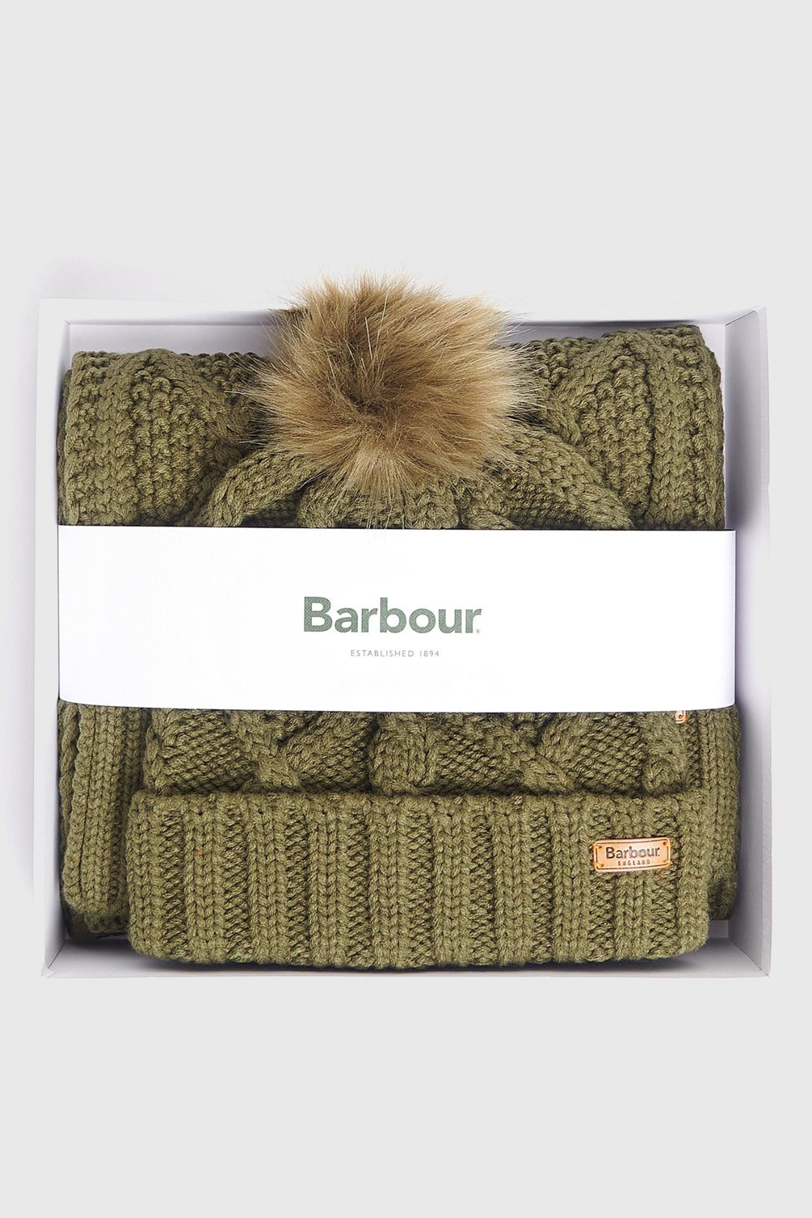 Barbour Ridley Beanie & Scarf Gift Set Verde Oliva Donna - 1