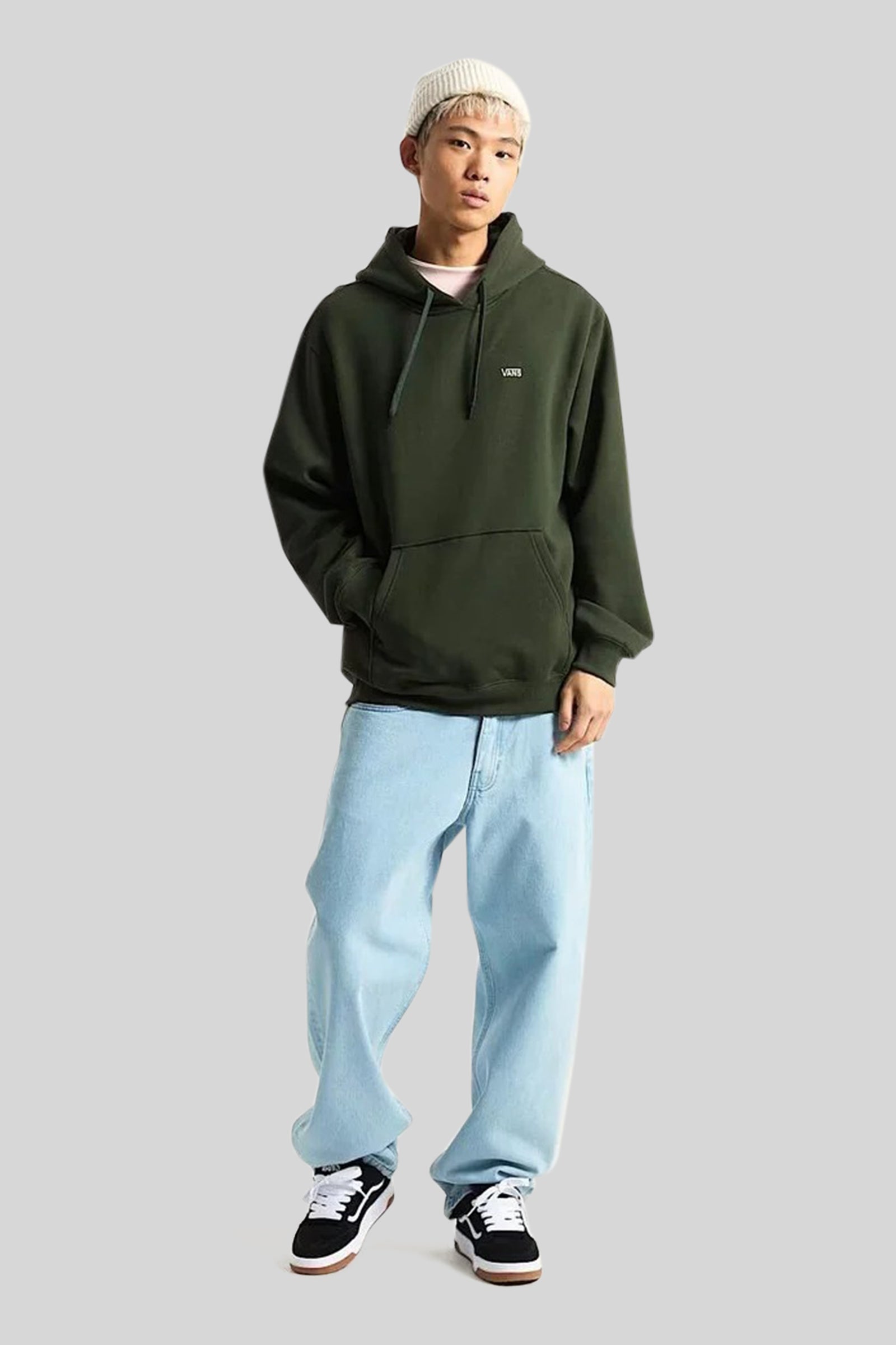 Vans "off The Wall" Felpa Cappuccio Left Chest Ii Verde Militare Uomo - 2