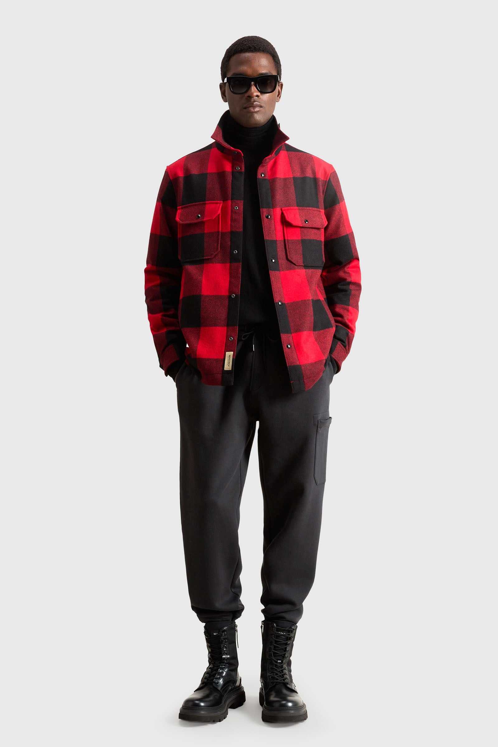 Woolrich Overshirt Alaskan Wool Check Nero/rosso Uomo - 4