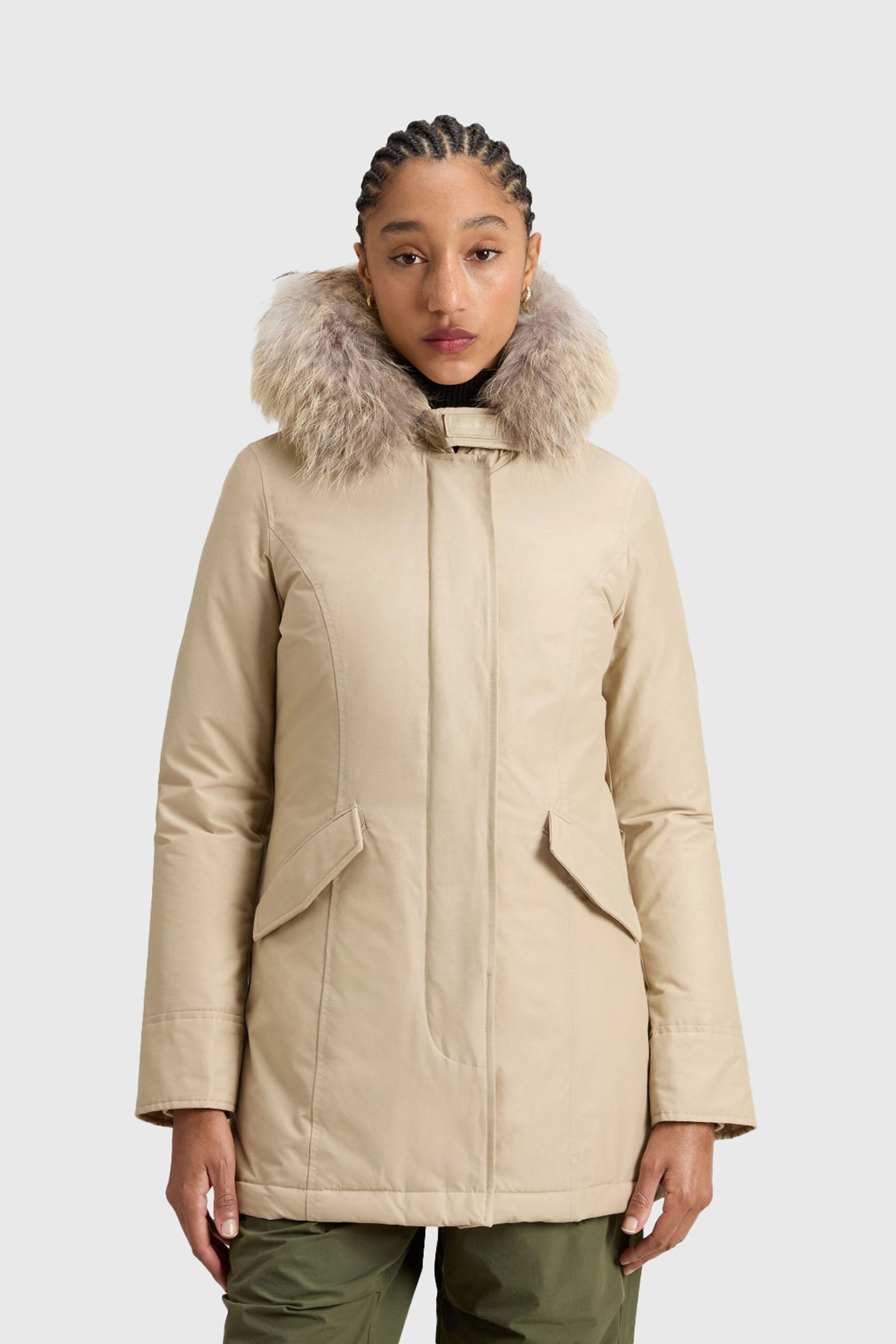 Woolrich Arctic Parka In Ramar Cloth Con Pelliccia Rimovibile Beige Chiaro Donna - 1