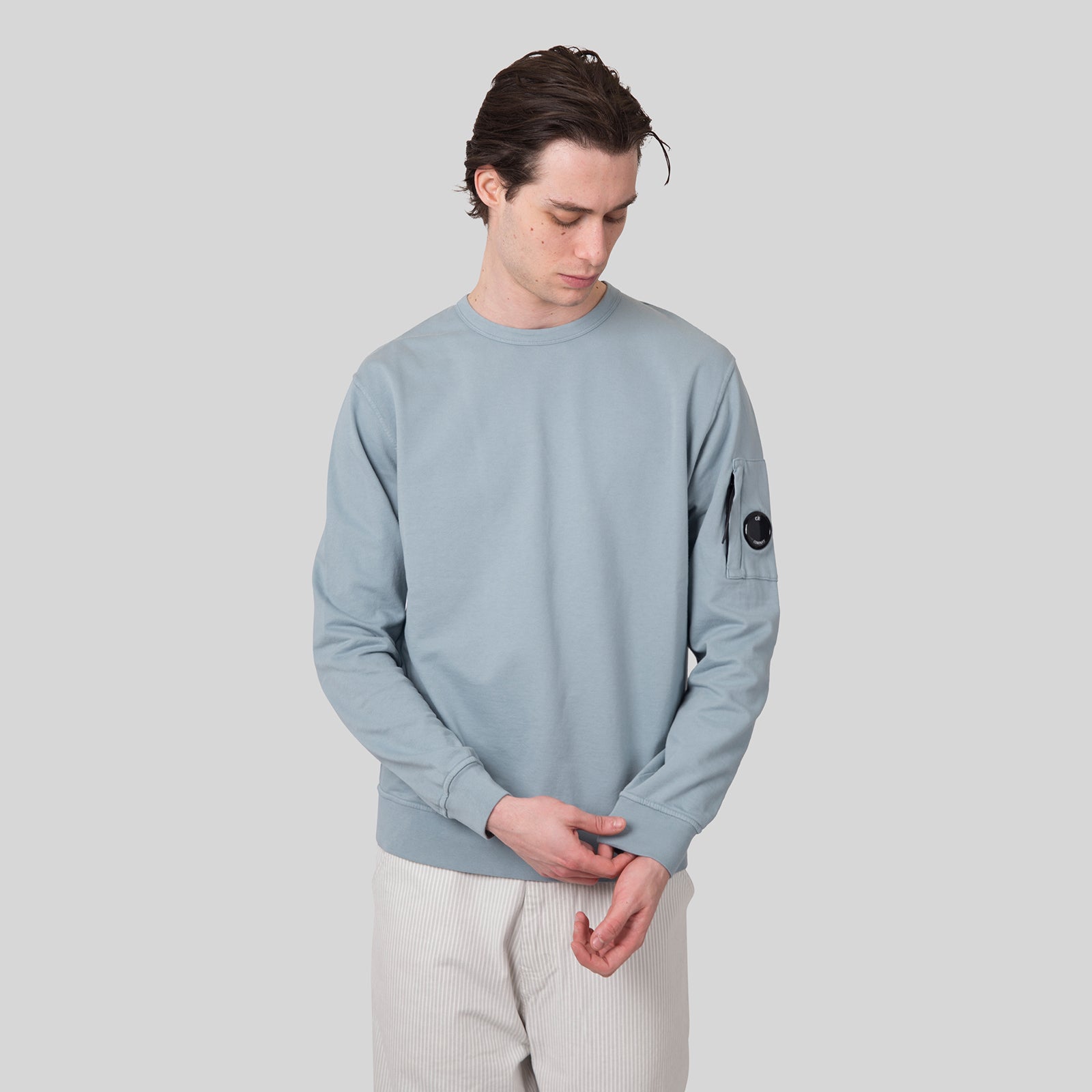 C.p. Company Felpa Light Fleece Crewneck Celeste Uomo - 6