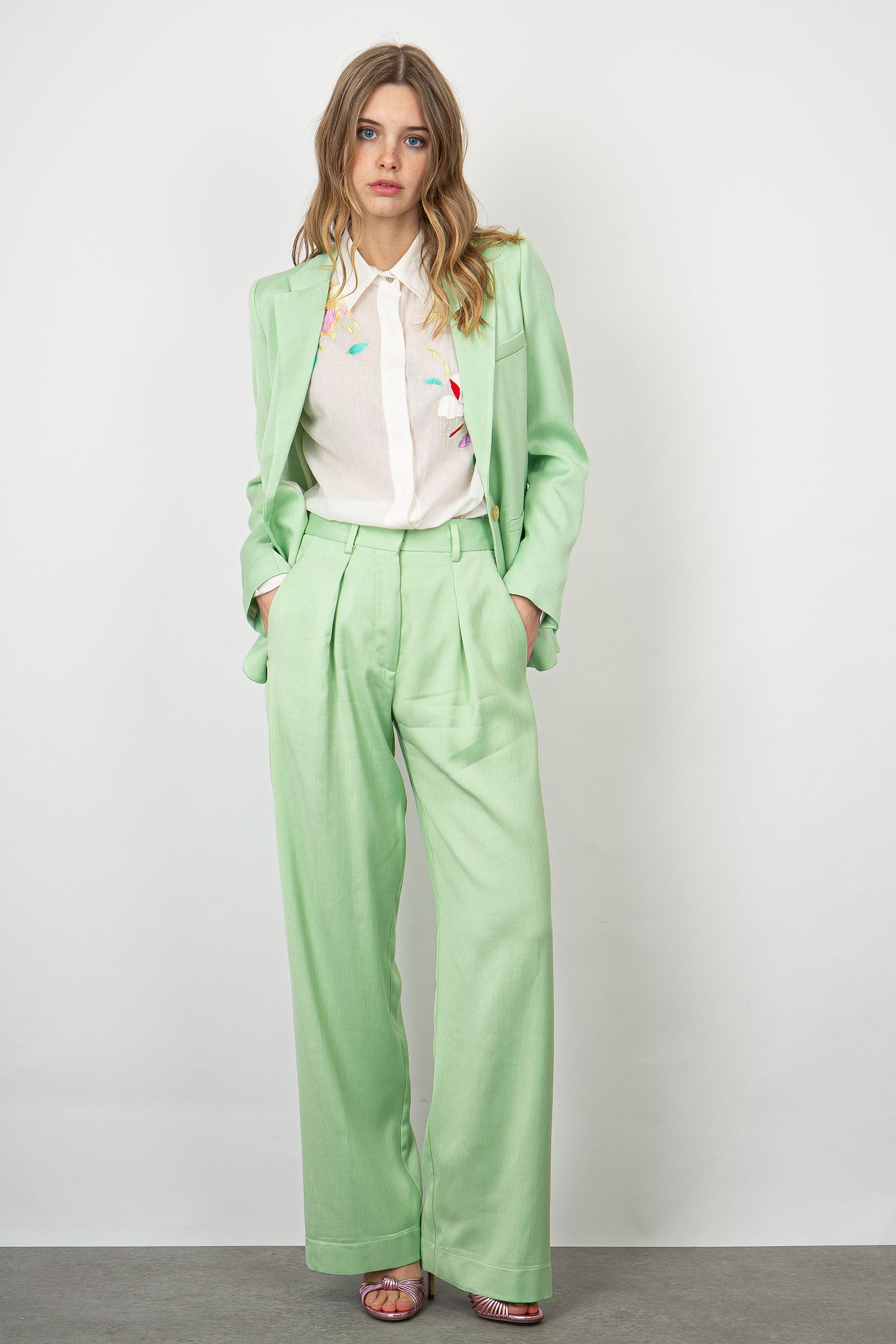 Forte Forte Blazer in Flamed Texture Viscose and Cotton - Ice Green - 2