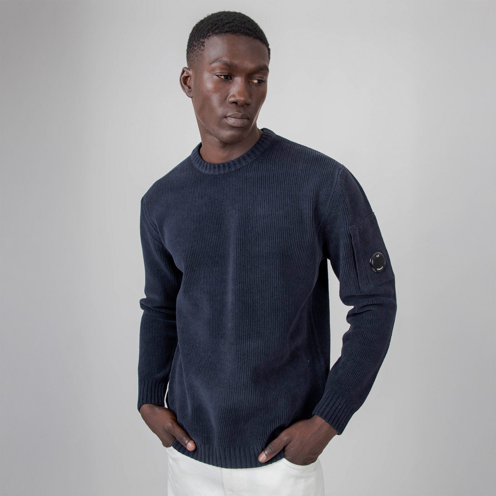 C.p. Company Maglia Chenille Cotton Crewneck Blu Scuro Uomo - 8