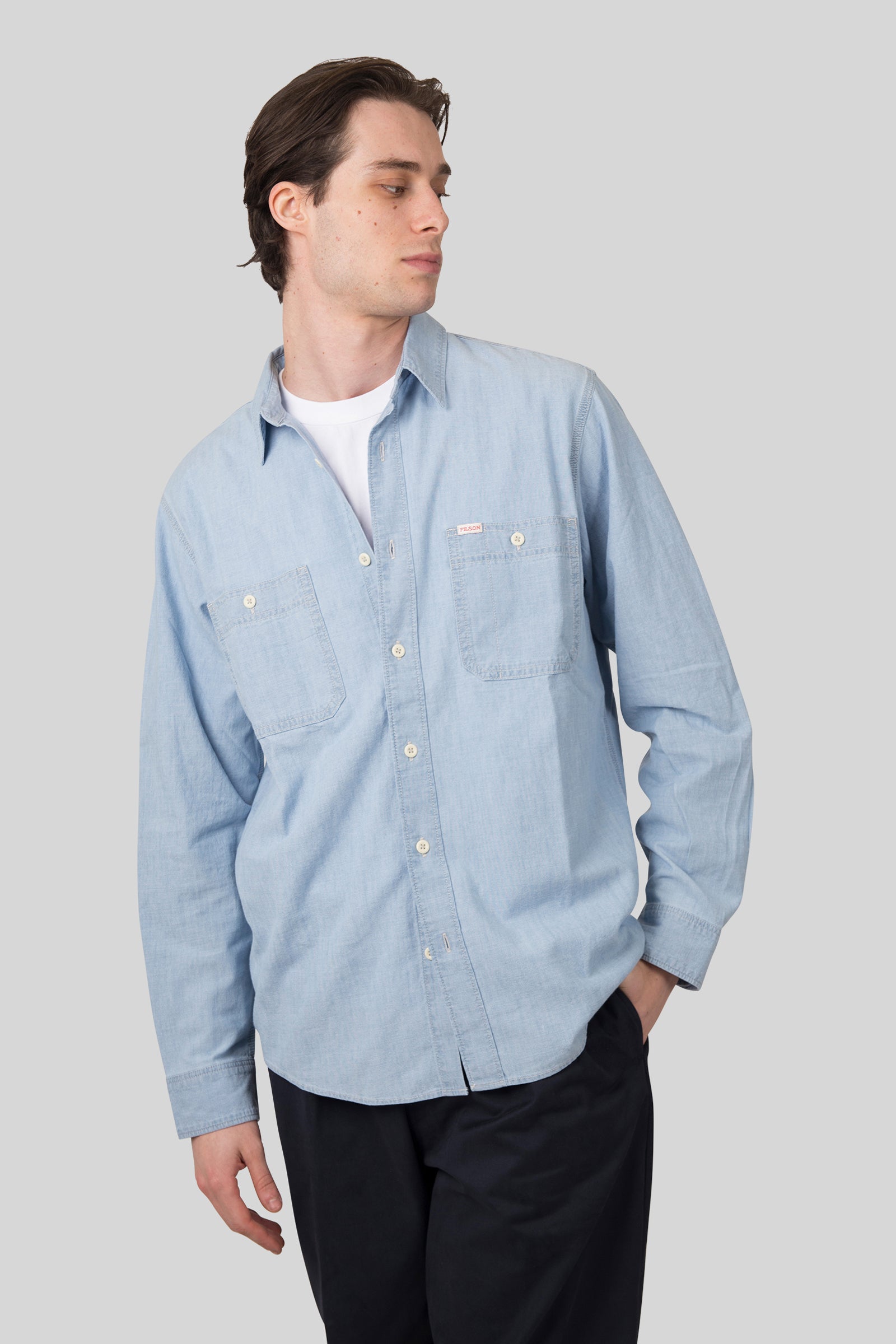 Filson Chambray Cpo Shirt Blu Chiaro Uomo - 3
