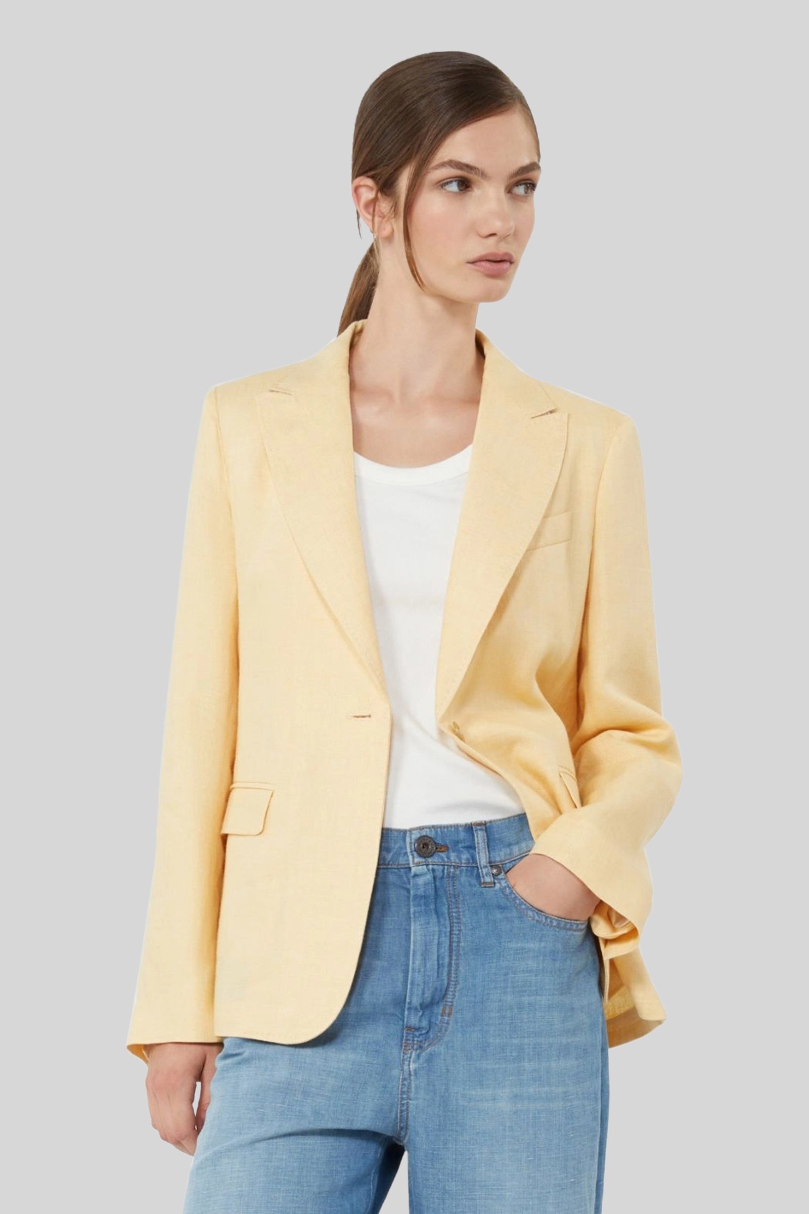 Max Mara Weekend Blazer In Canvas Di Lino Nalut Giallo Donna - 3