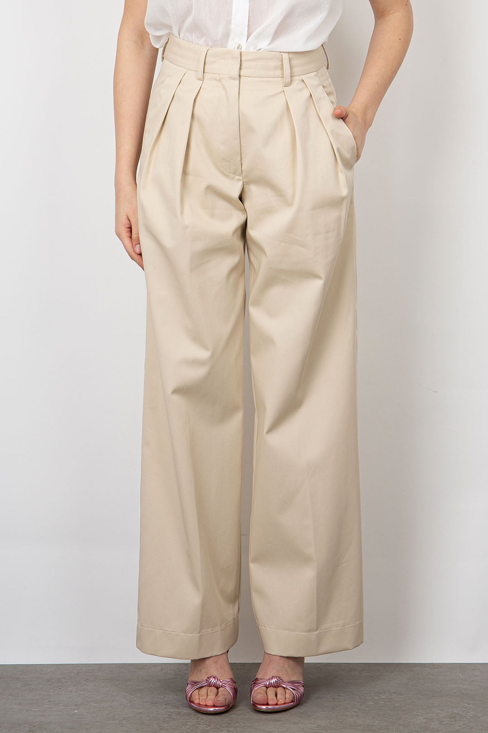 Forte Forte Pleated Trousers in Sand Cotton - 1