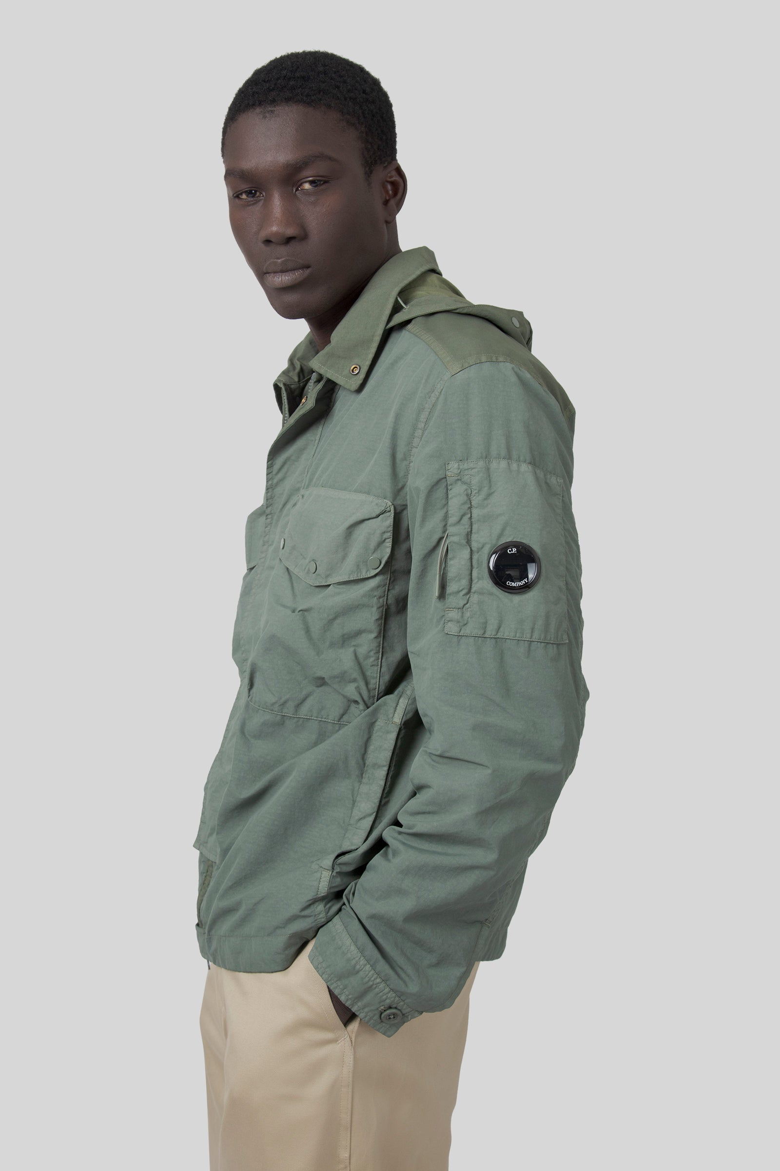 C.p. Company Overshirt Flatt Nylon Mixed Goggle Verde Uomo - 3