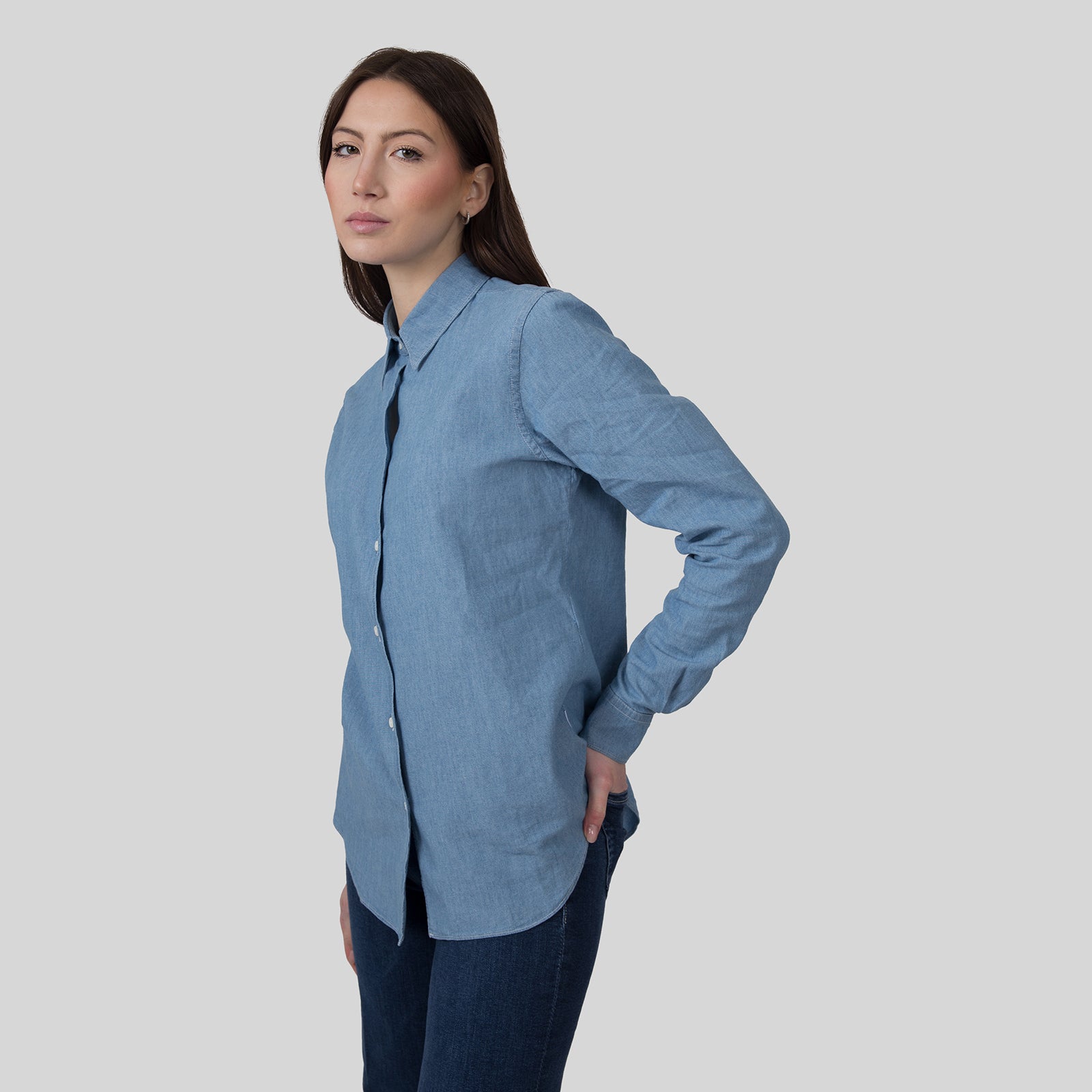 Aspesi Camicia In Popeline Di Cotone Denim Chiaro Donna - 8