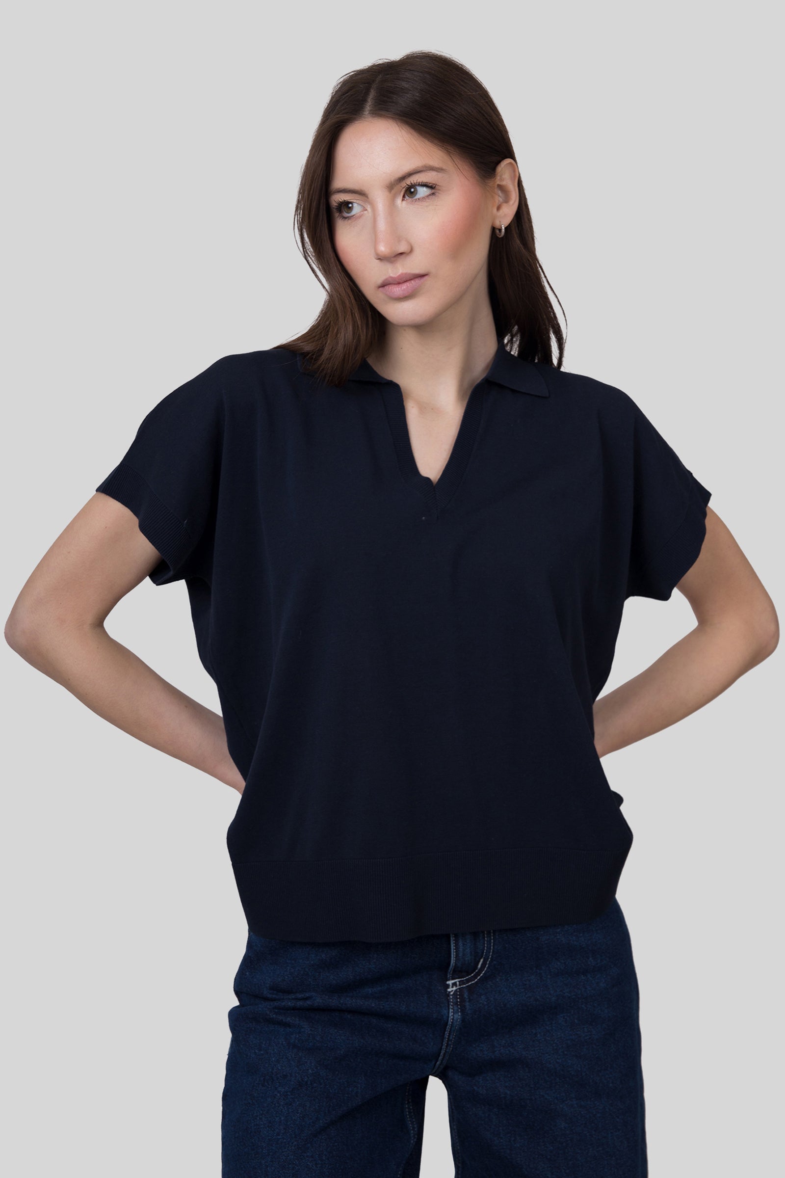 Aspesi Polo In Maglia Scollo V Blu Navy Donna - 2