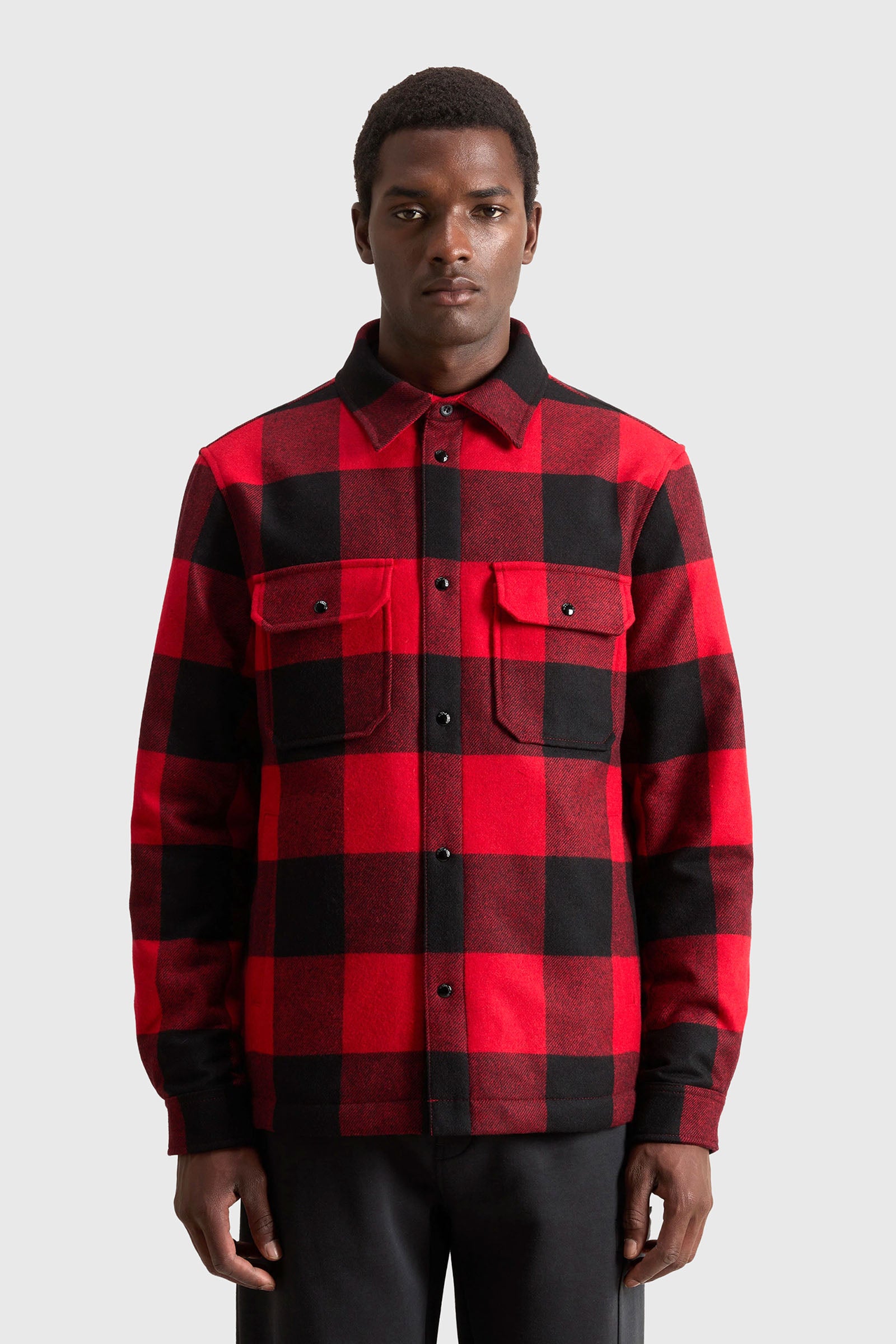 Woolrich Overshirt Alaskan Wool Check Nero/rosso Uomo - 1