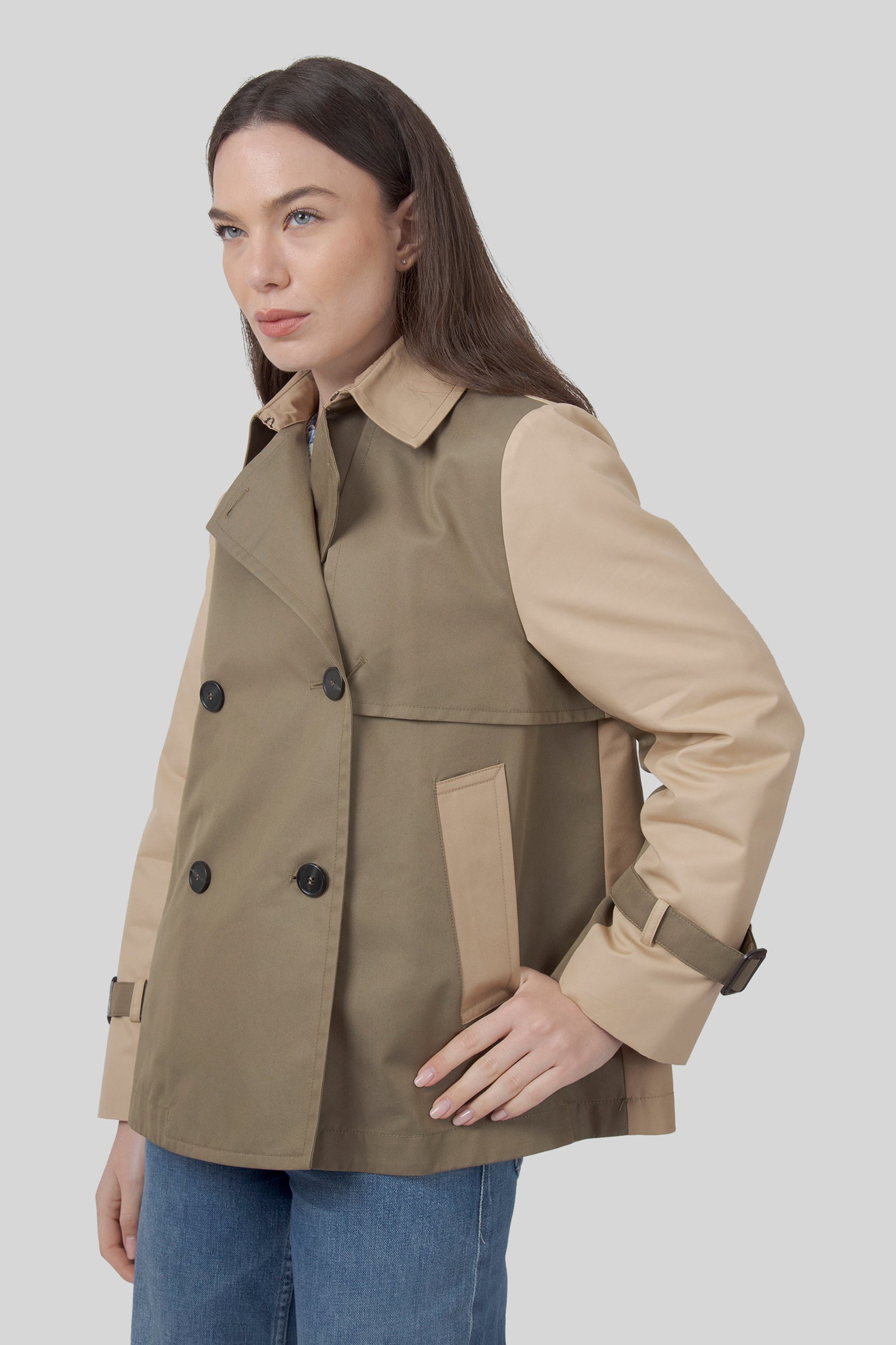 Biglia Water-repellent Gabardine Crop Trench Coat - 1