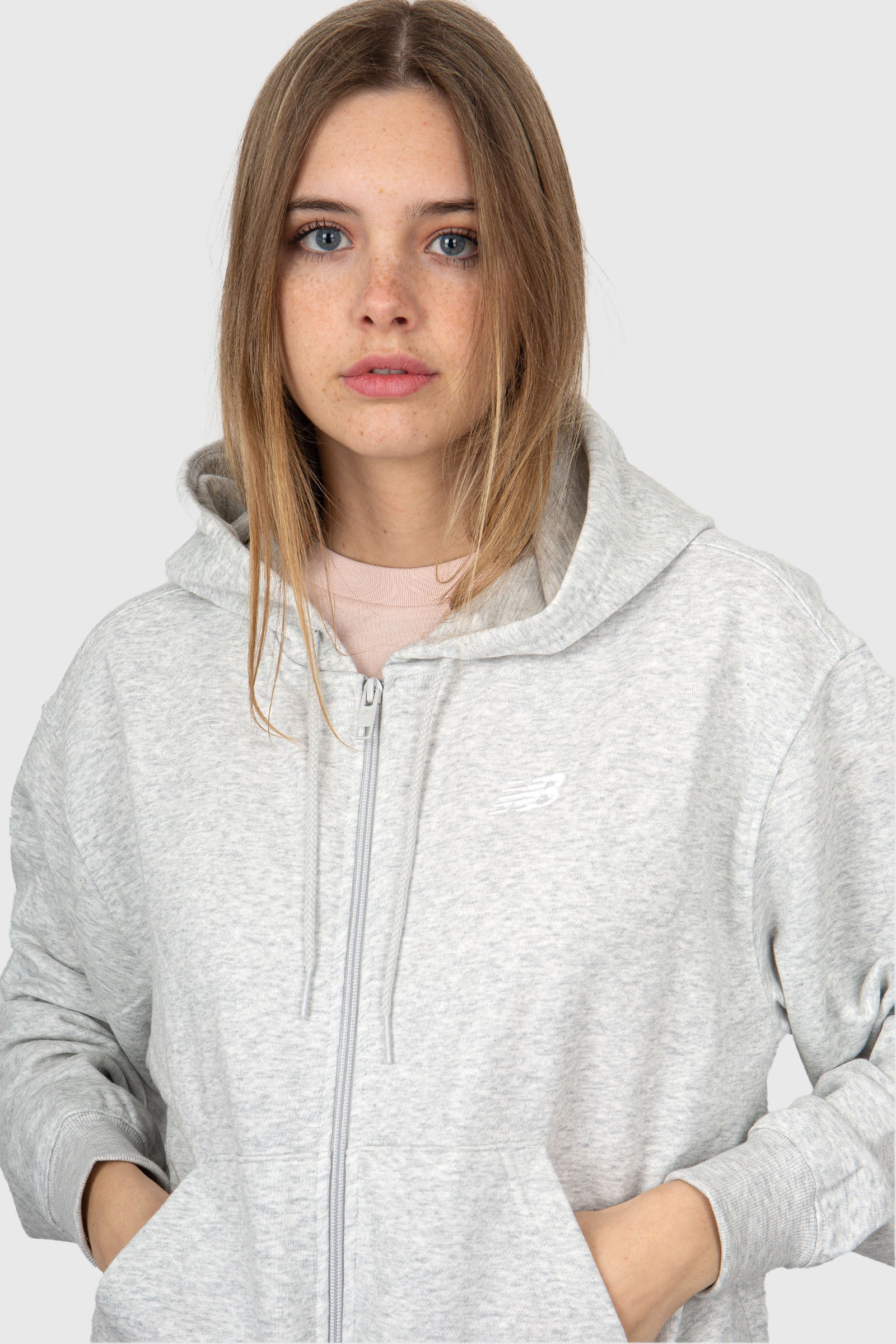 New Balance French Terry Full Zip Hoodie Cotton Light Grey - 1