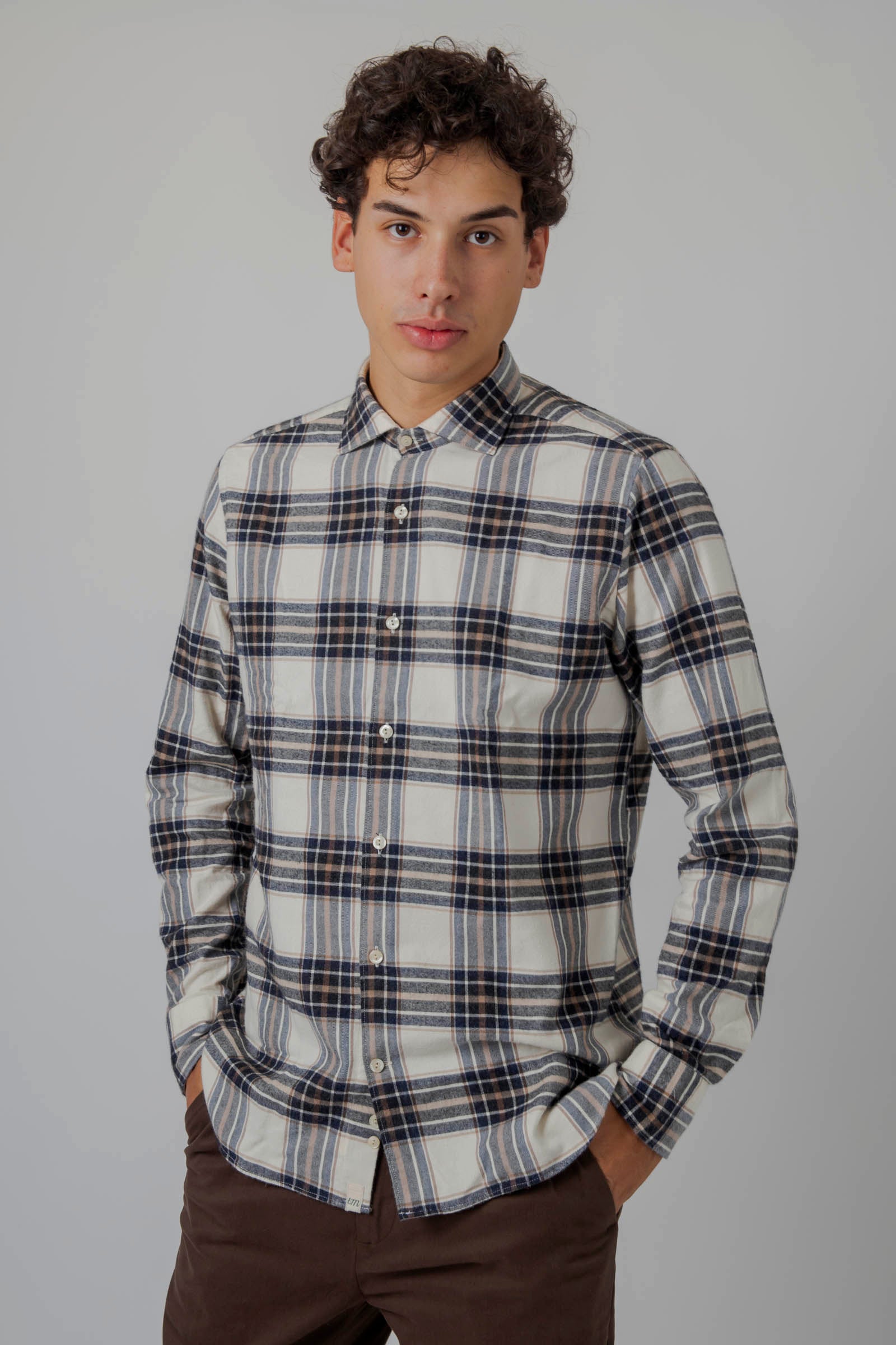 Tintoria Mattei Camicia Check Panna/blu Uomo - 5