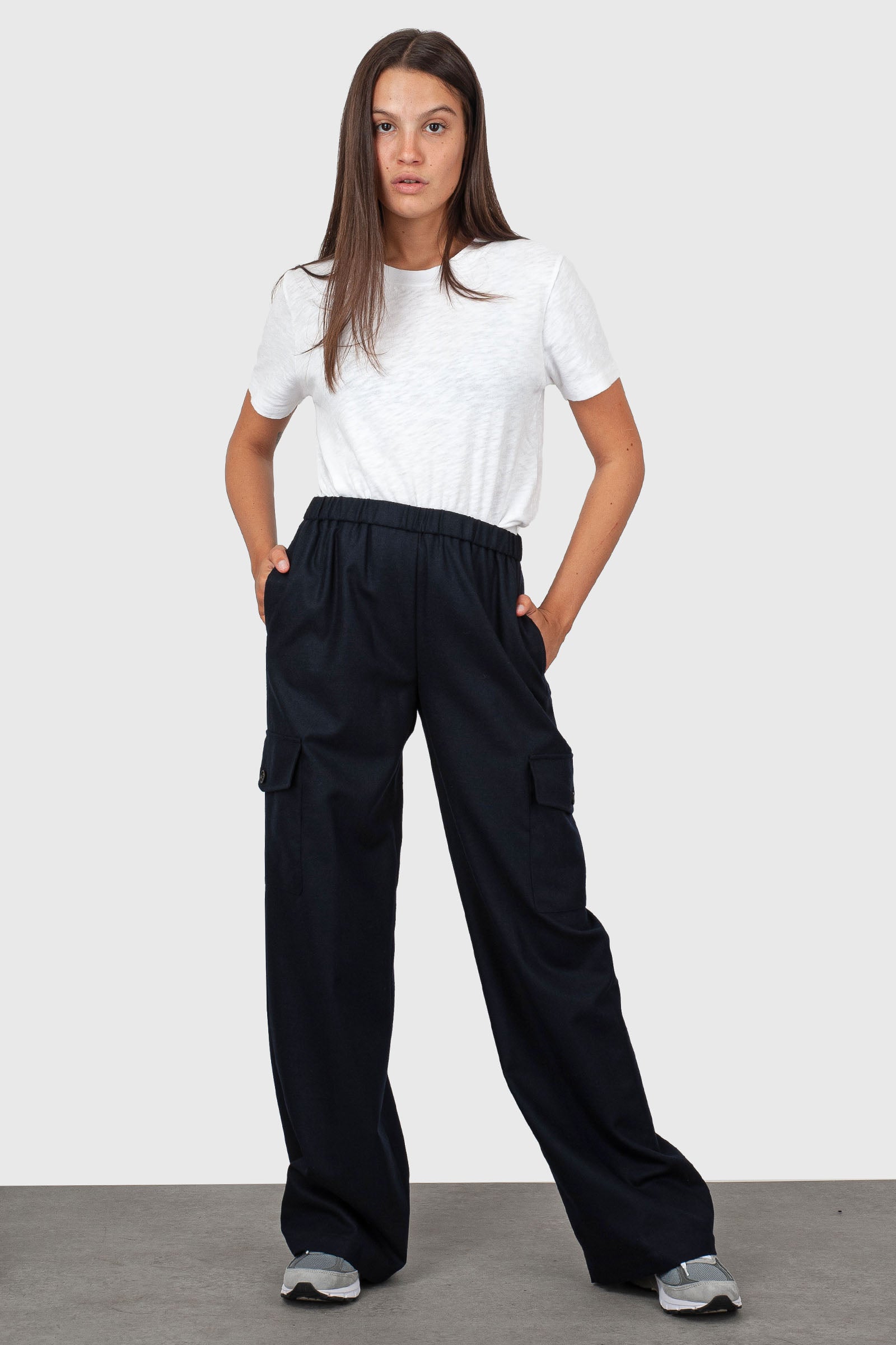 Aspesi Pantalone Cargo In Lana Cotta Blu Navy Donna - 7