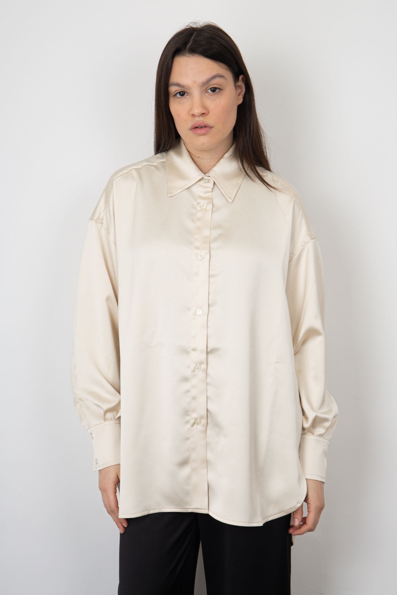 Roberto Collina Ivory Satin Oversize Shirt in Synthetic Fabric - 1