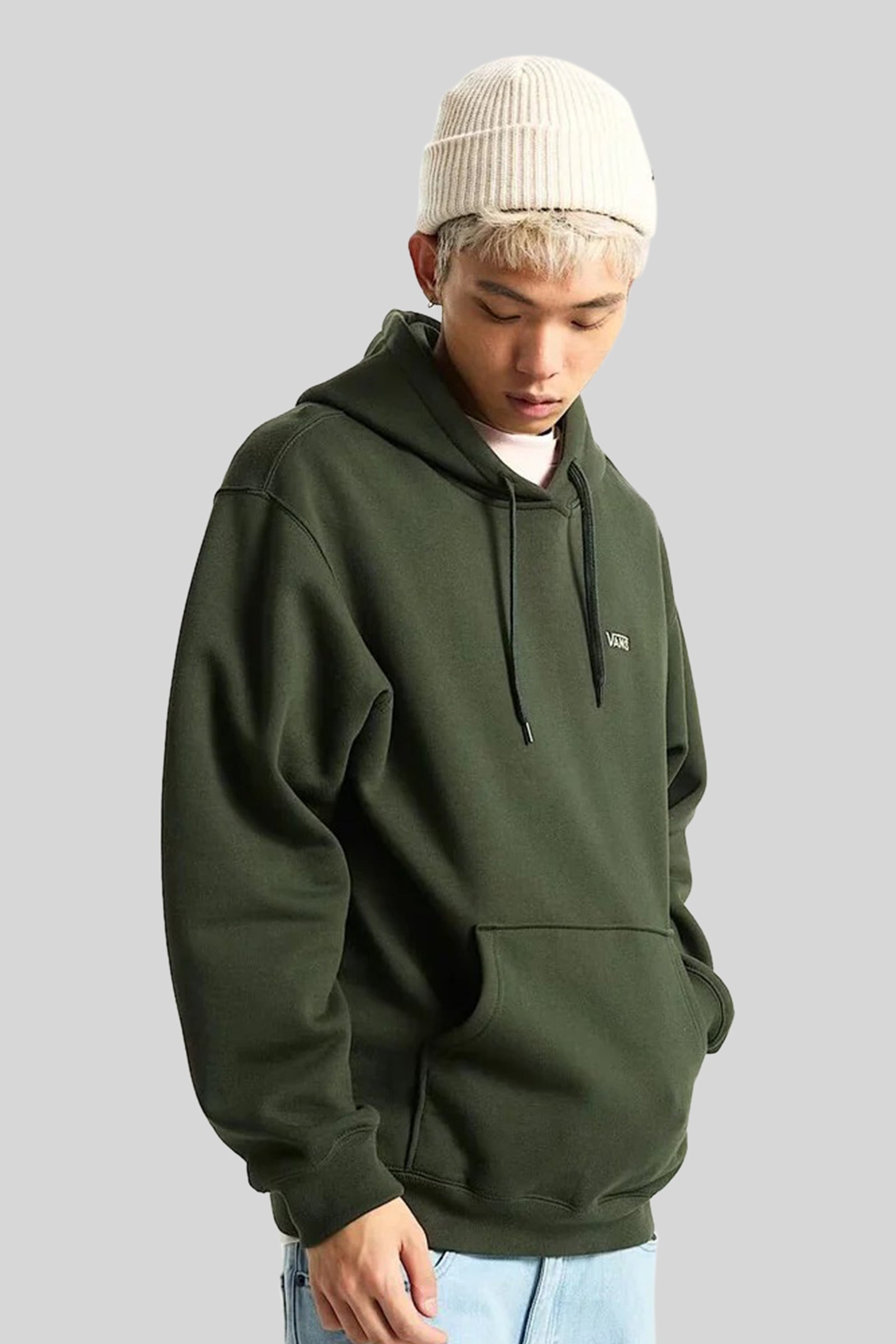 Vans "off The Wall" Felpa Cappuccio Left Chest Ii Verde Militare Uomo - 1