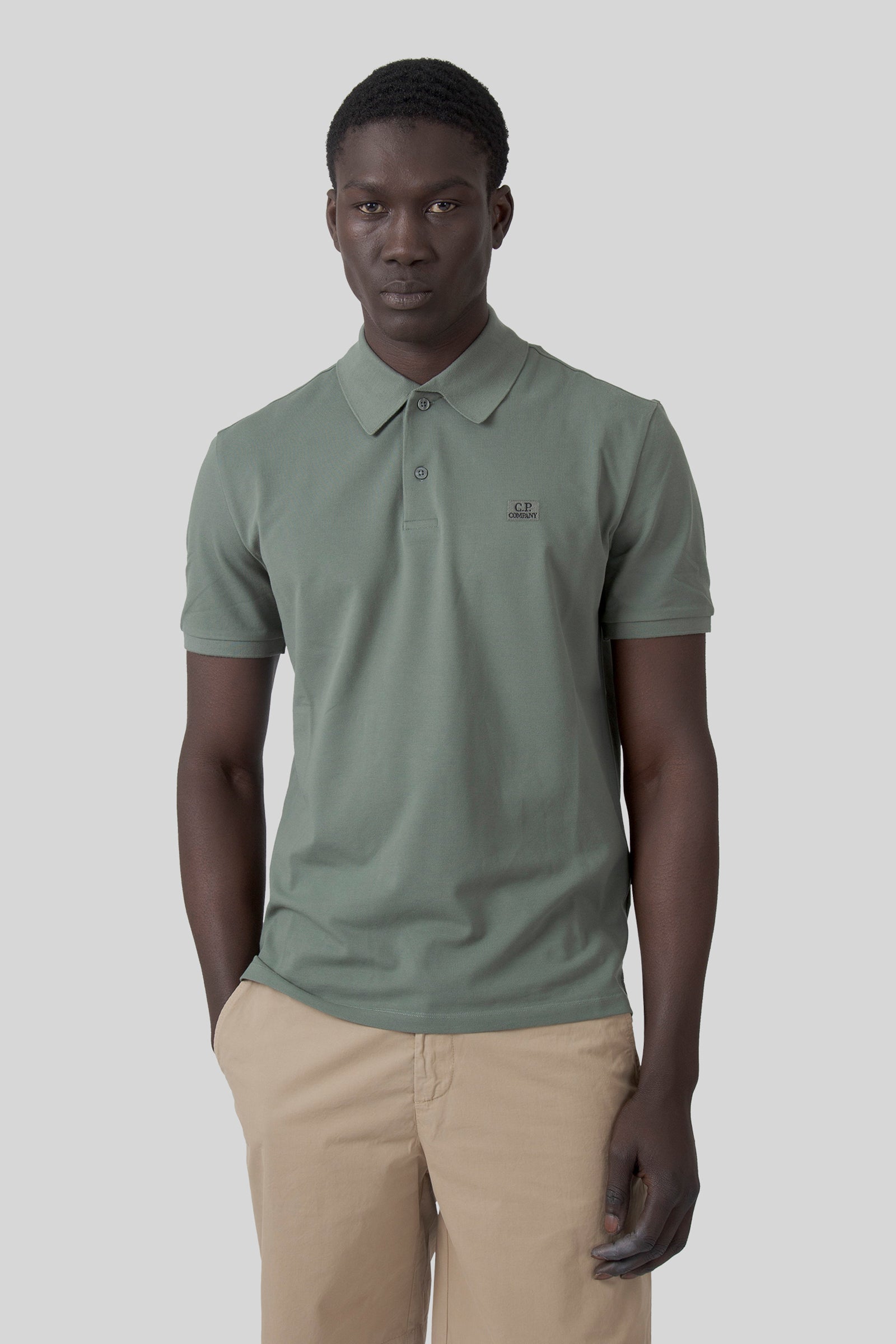 C.p. Company Polo Stretch Piquet Verde Salvia Uomo - 1
