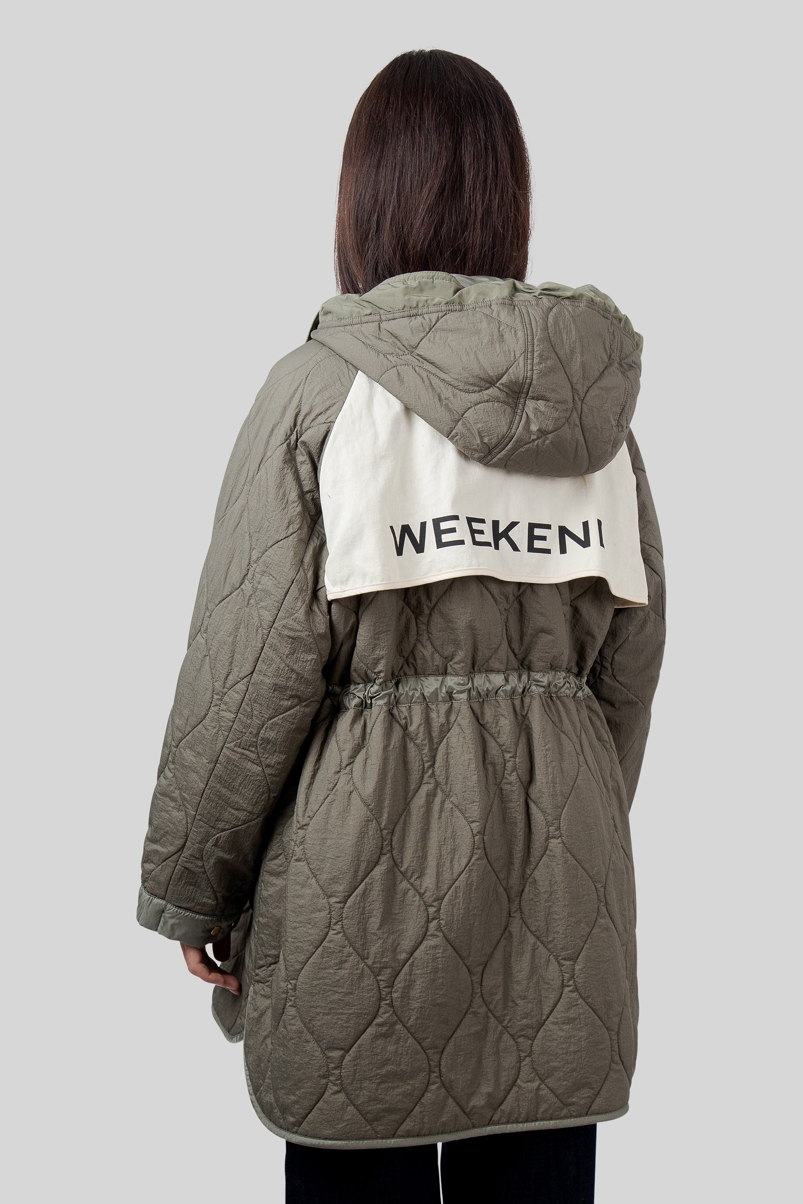 Max Mara Weekend Parka Imbottito Reversibile In Tela Antigoccia Alcamo Verde Militare Donna - 5