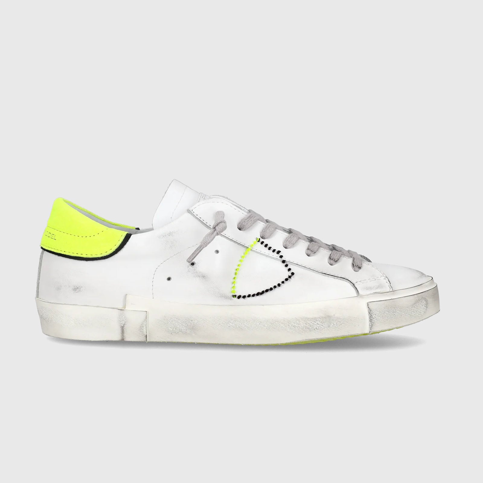 Philippe Model Sneakers PRSX Veau Broderie Leather White/Yellow Fluo - 7