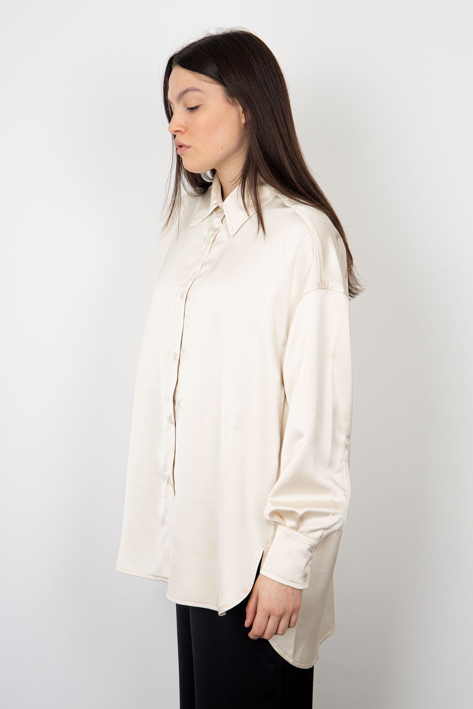 Roberto Collina Ivory Satin Oversize Shirt in Synthetic Fabric - 3