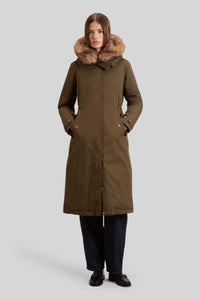 Woolrich Parka Lungo Best Cotton Con Faux Fur Rimovibile Verde Scuro Donna woolrich