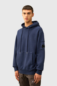 C.p. Company Felpa Brushed And Emerized Diagonal Fleece Lens Hooded Blu Uomo c.p. company