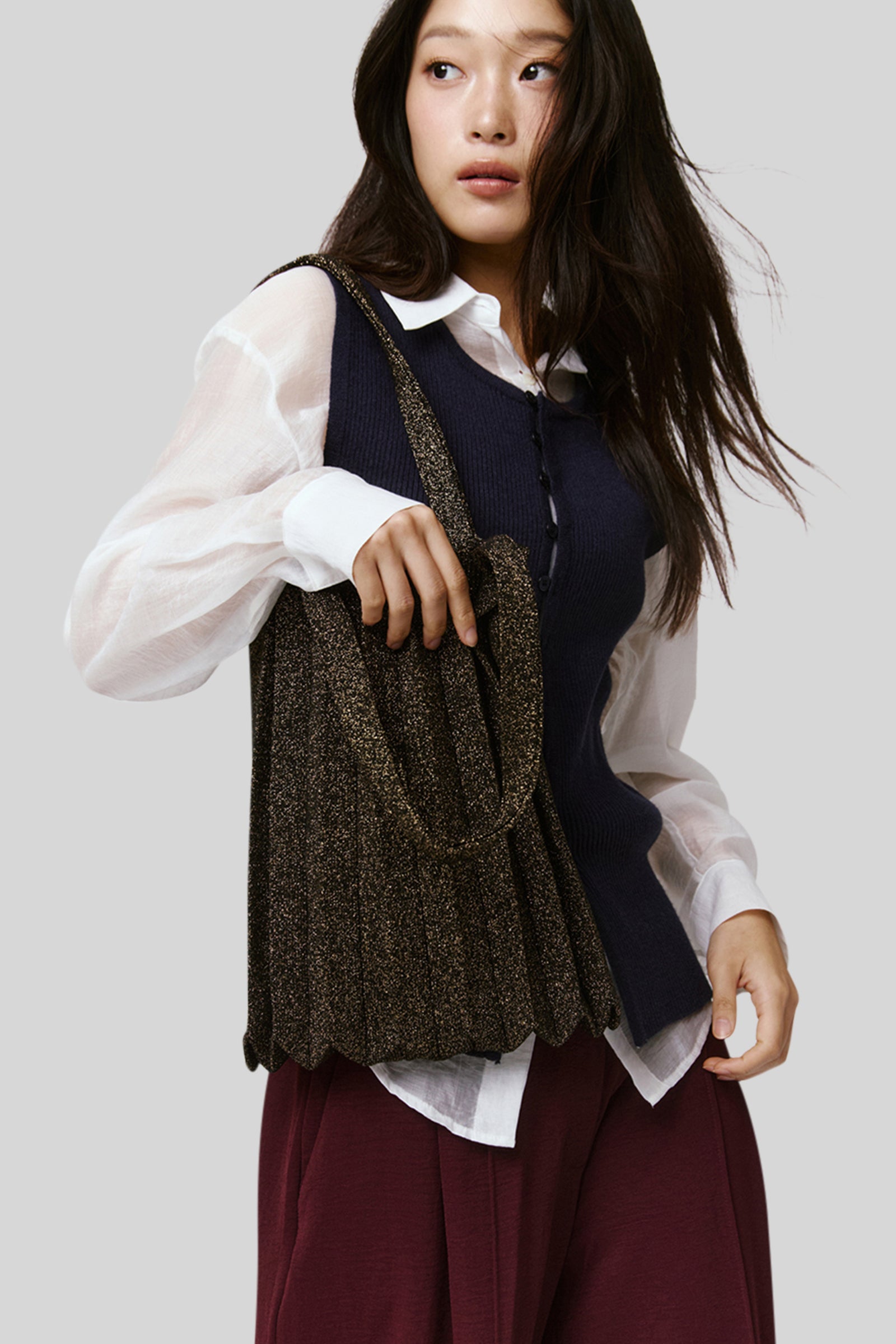 Pleatsmama New Shoulder Bag Glitter Nero/marrone Donna - 2