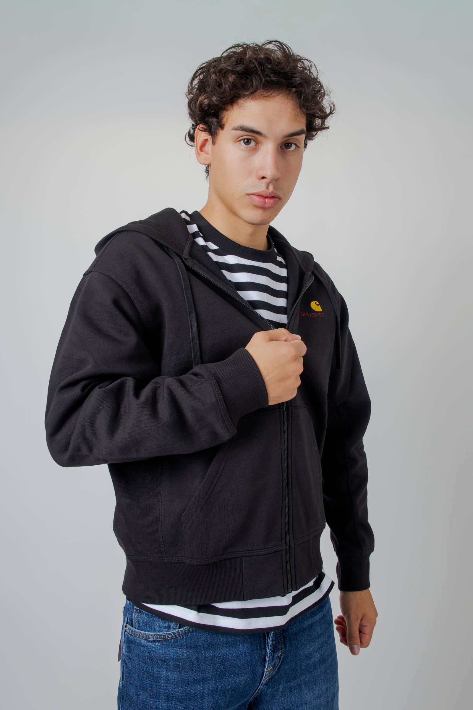 Carhartt Wip Hooded American Script Jacket Nero Uomo - 1