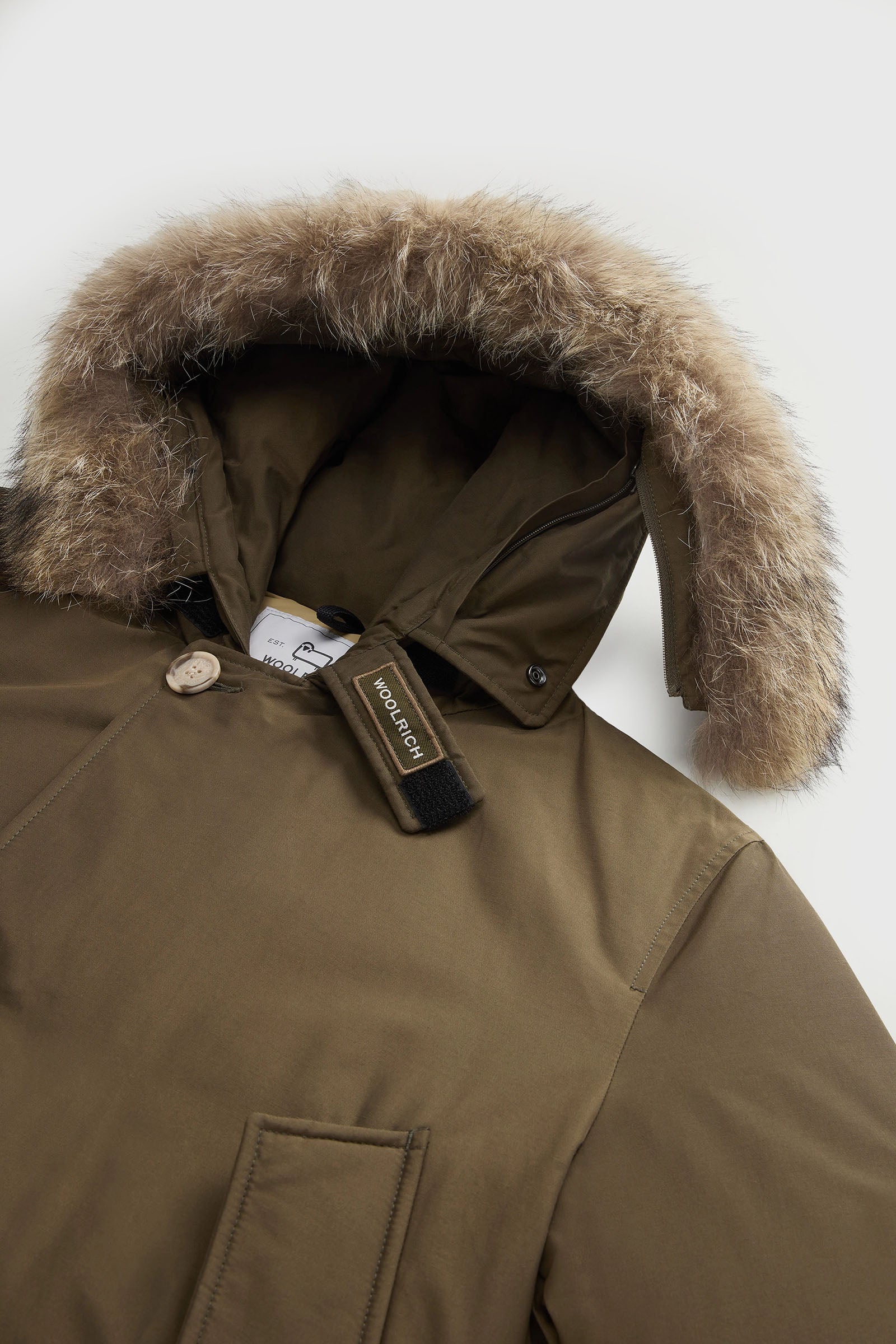 Woolrich Arctic Parka In Ramar Cloth Con Pelliccia Removibile Verde Militare Uomo - 8